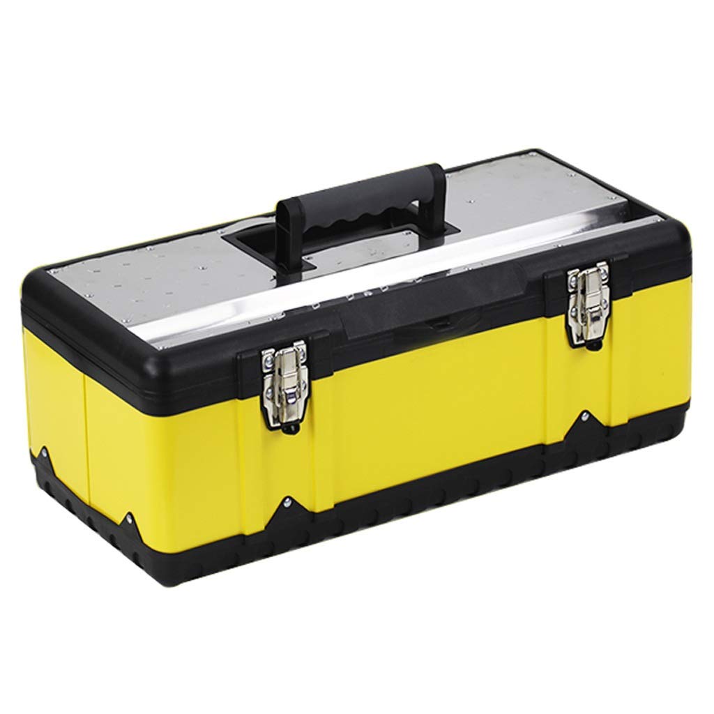 Heavy Duty Stainless Steel Tool Box with Removable Tray - Non-Slip Handle & Durable Storage for Tools (5 Sizes, Yellow XL) - Perfect for Workshop, Garage, Construction Site & DIY Projects