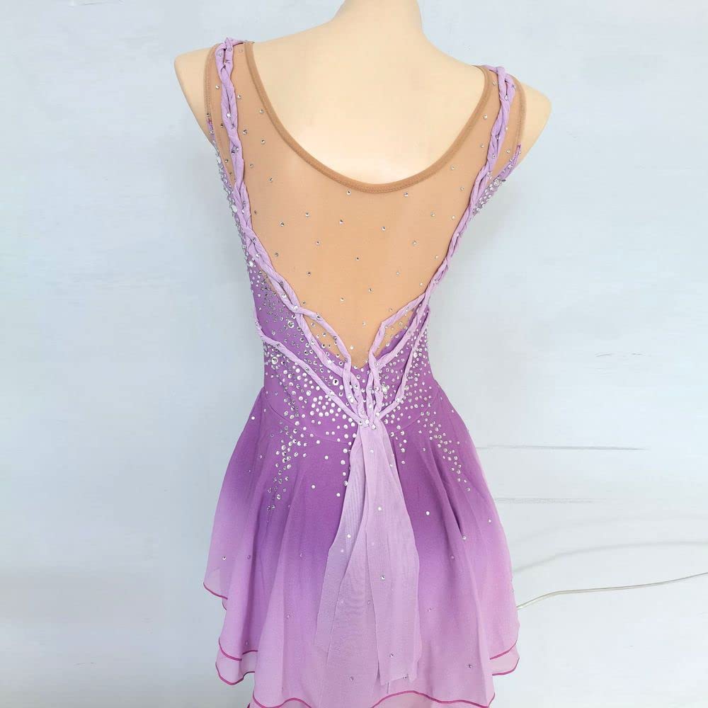 Girls Figure Skating Dress - Purple Gradient Sleeveless Mesh Competition Costume with Sparkling Diamonds | Perfect for Ice Skating Performances & Competitions