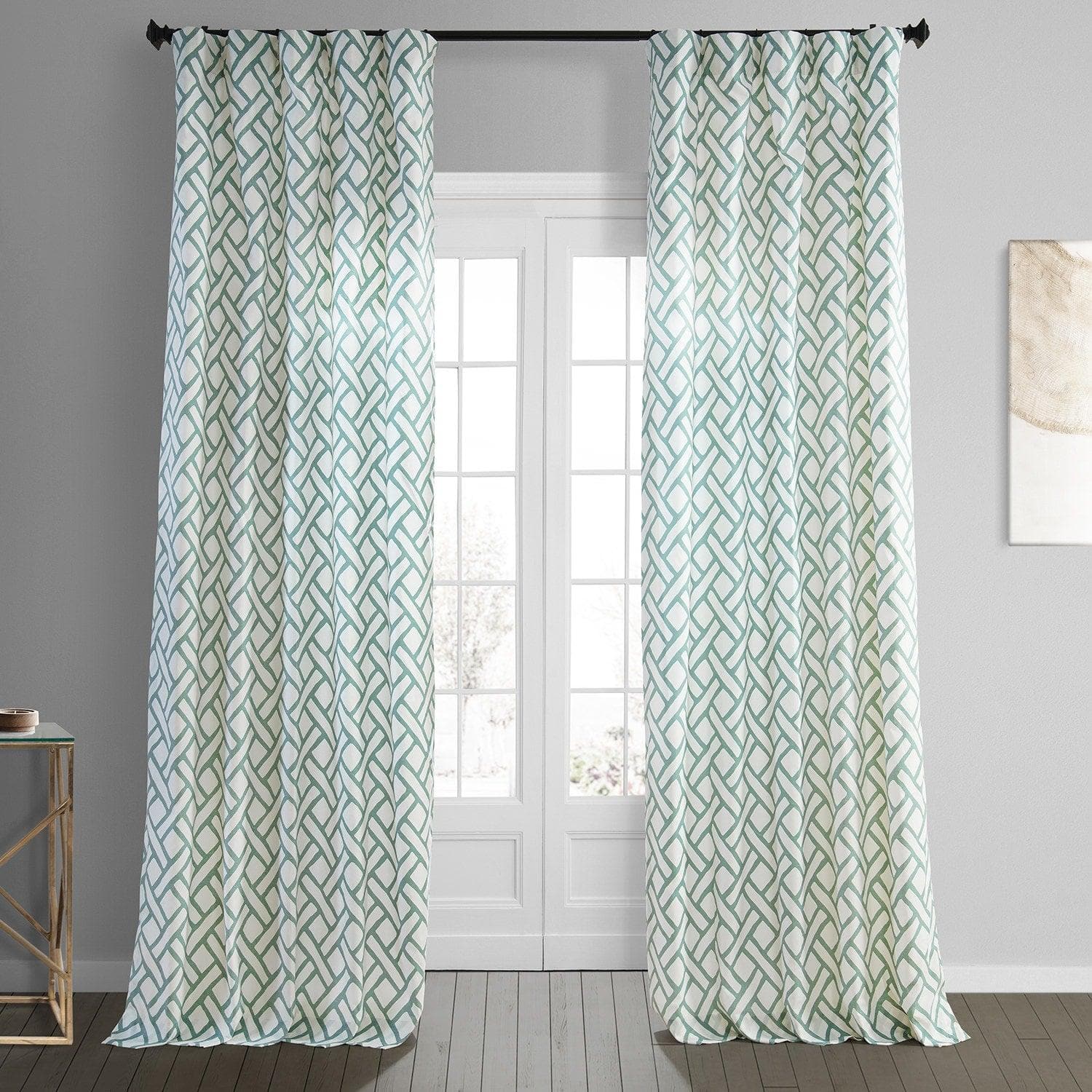 Slate Blue Geometric Print Cotton Blackout Curtains for Living Room & Bedroom - Modern Home Decor, Noise Reducing & Room Darkening Window Treatments