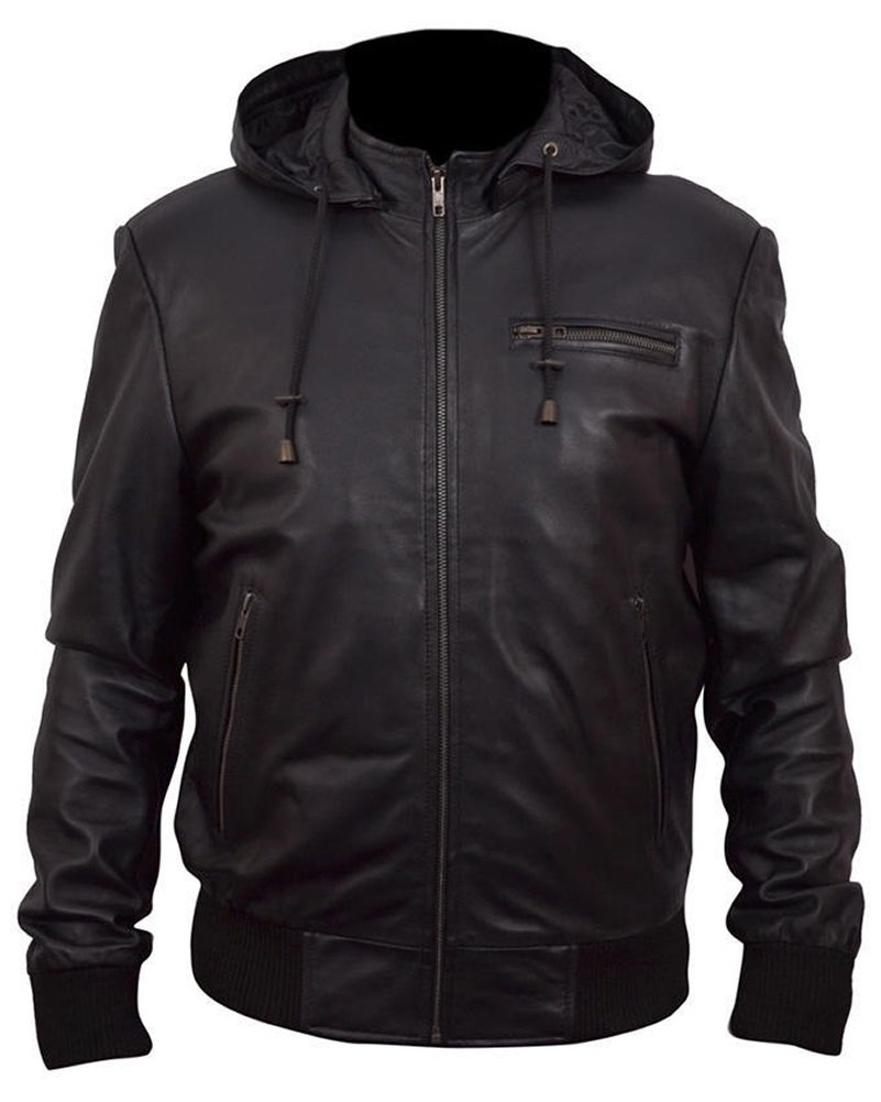 Classyak Men's Fashion Hoodie Style Bomber Jacket - Genuine Leather Outerwear for Casual Wear, Street Style & Winter Fashion