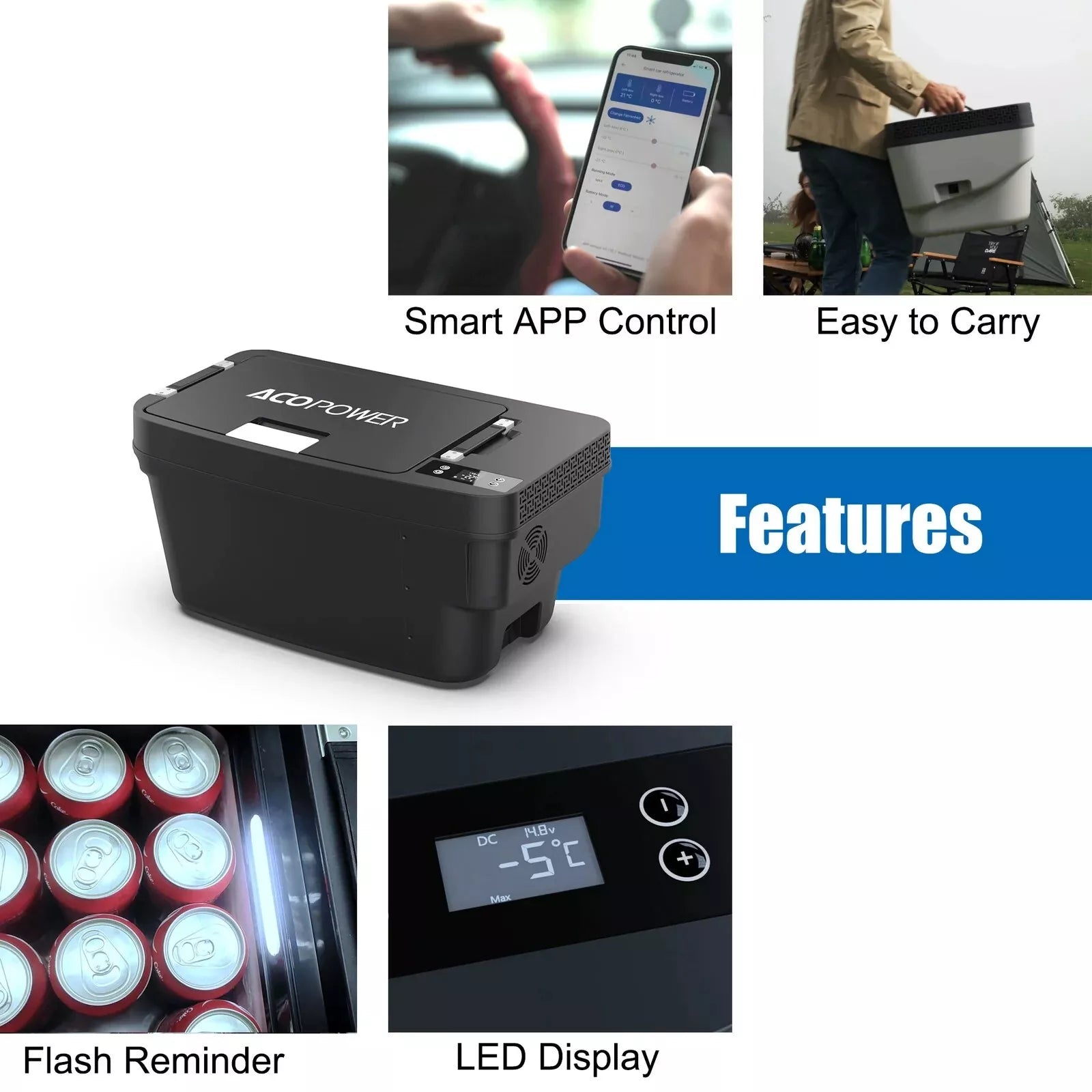 ACOPOWER 33L Portable Fridge Freezer for Tesla Model Y - 12V Car Refrigerator & Mini Cooler for Camping, Road Trips, Picnics & Outdoor Adventures