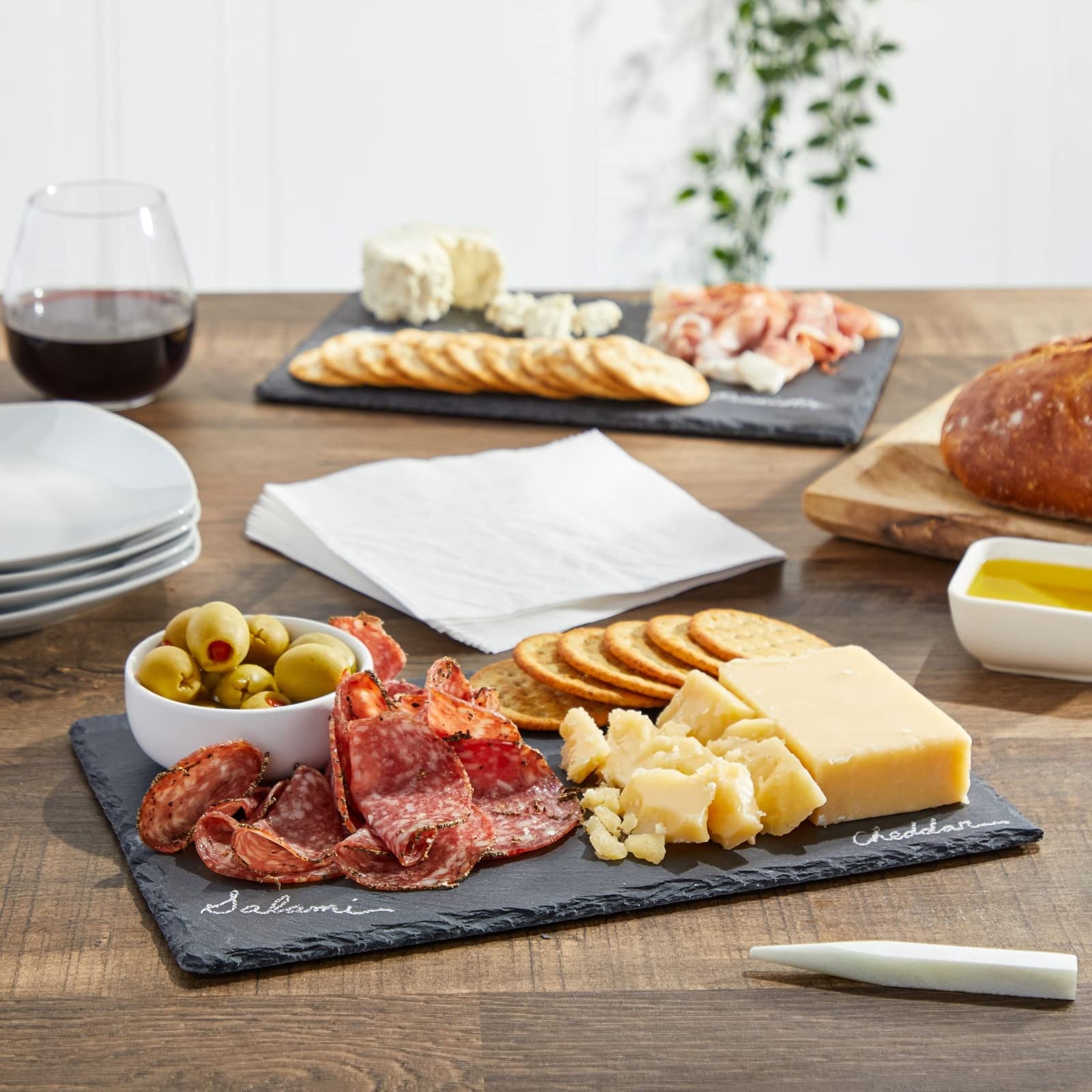 Premium Juvale Set of 6 Black Slate Charcuterie Boards with Chalk - 8