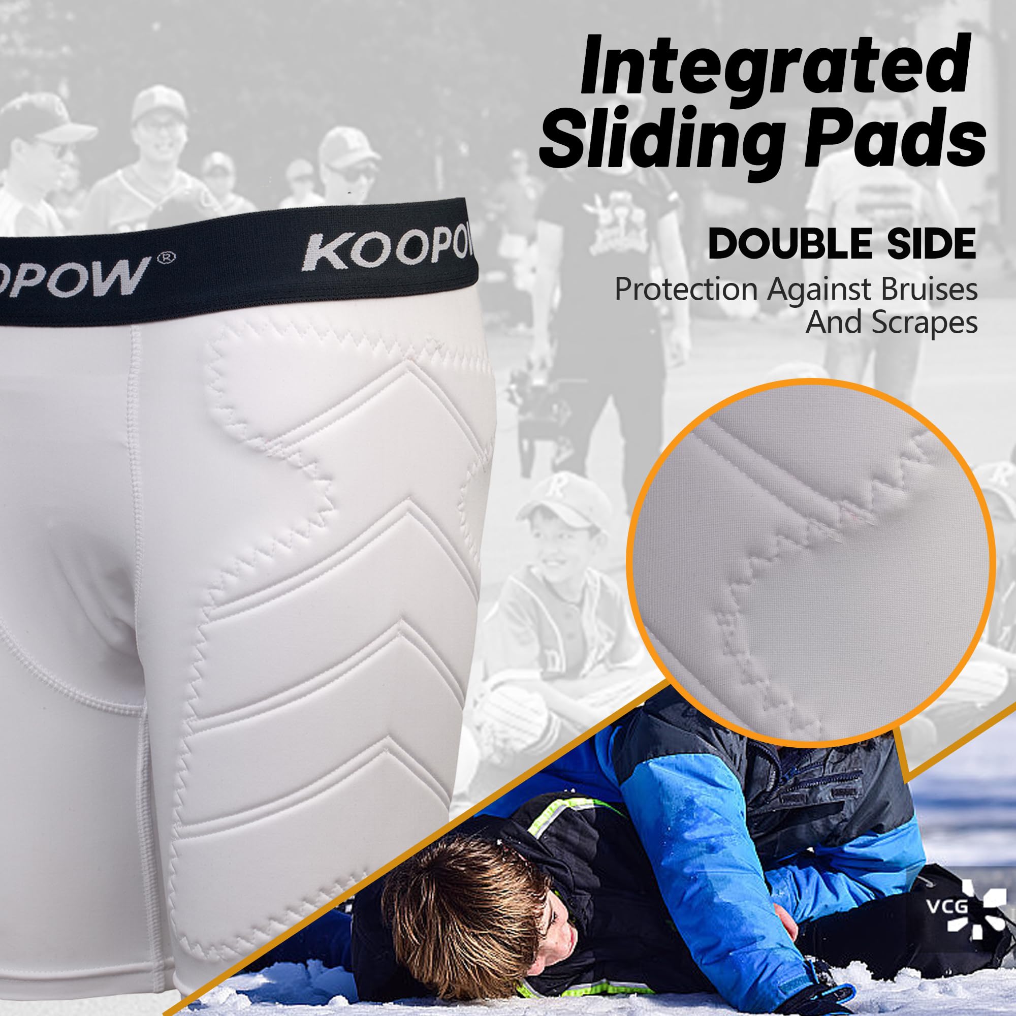 KOOPOW Youth Boys Padded Sliding Shorts with Soft Protective Cup - Baseball Football Lacrosse Protective Gear for Kids - Perfect for Sports Training & Games