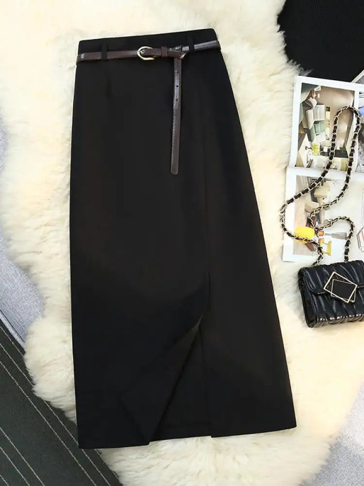 Elegant High Waist Long Split Skirt for Women - Black & Blue Summer Streetwear | Khaki Slim Party Skirt | 2024 Fashion Trend | Perfect for Club Nights, Casual Outings & Office Wear
