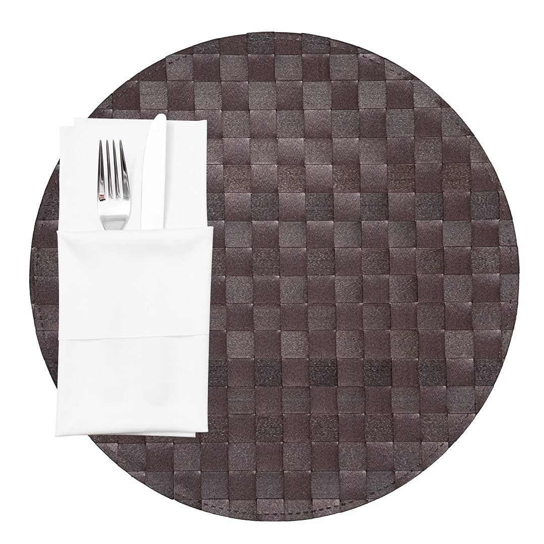 Restaurantware Macroweave 15 Inch Round Woven Placemats Set of 6 - Durable & Easy Clean Dark Brown Plastic Table Mats for Dining Room, Kitchen, or Restaurant Use - Perfect for Everyday Meals, Dinner Parties, and Professional Settings