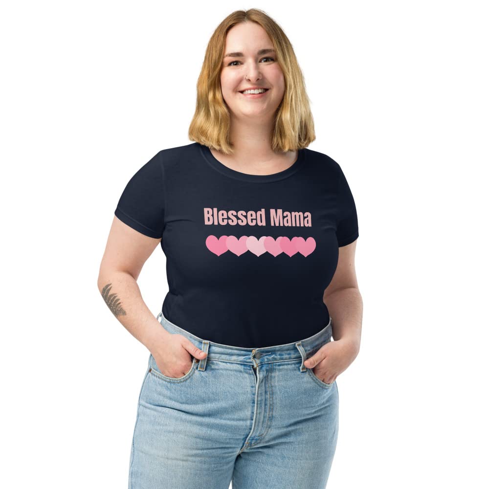 Blessed Mama Shirt - Women's Fitted T-Shirt for Moms | Soft Cotton Comfort Fit Cute Graphic Tee | Perfect for Mother's Day, Family Photos & Everyday Wear