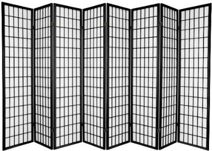 8 Panel Room Divider Screen - Black Folding Privacy Partition for Home, Office, or Studio - Decorative Freestanding Room Separator for Living Room, Bedroom, and Event Spaces