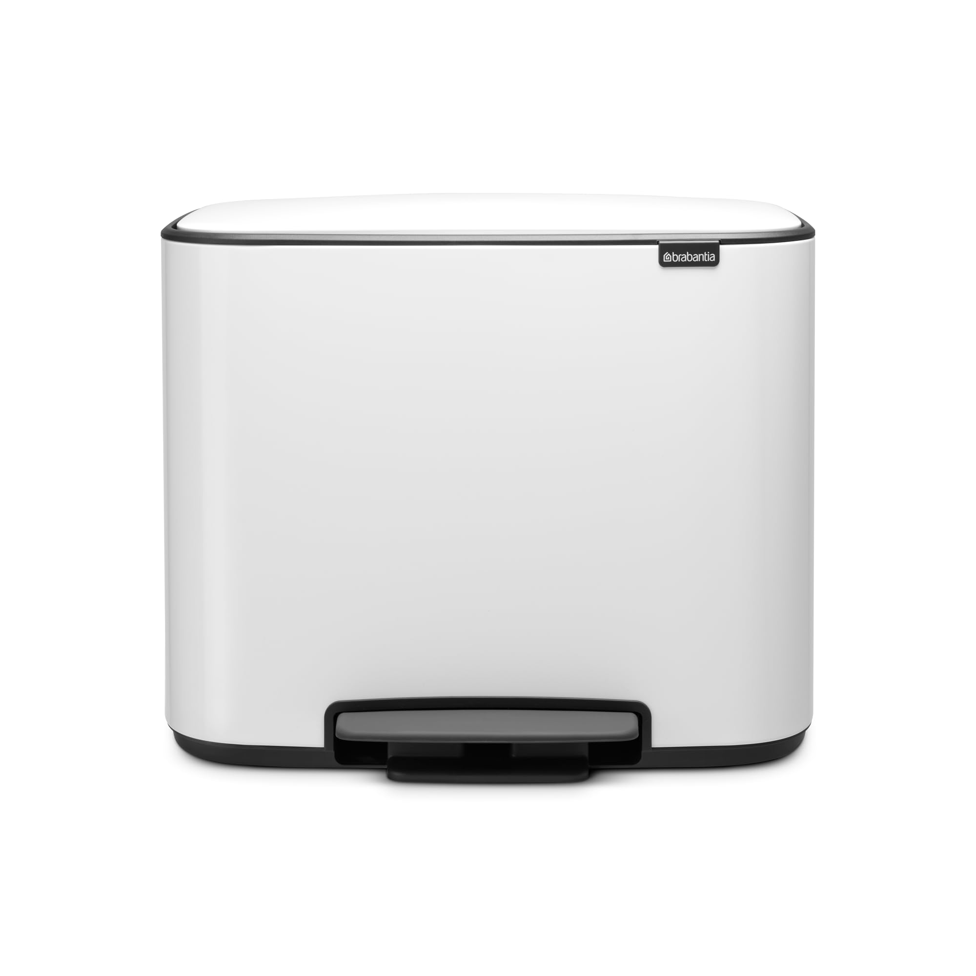 Brabantia Bo Step-On Pedal Trash Can - 3 & 6 Gallon Inner Buckets, White Waste & Recycling Garbage Bin with Removable Compartments + Free Bags - Perfect for Kitchen, Office, or Bathroom Organization