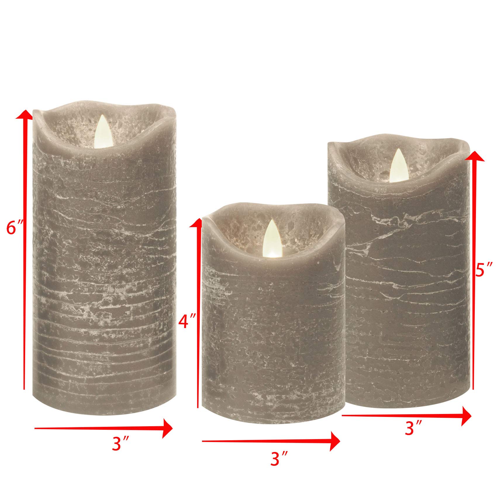 Flameless LED Pillar Candles with Remote & Timer - Realistic Wax Battery Operated Flickering Lights for Weddings, Parties, Christmas Decor - 3 Pack Gray - Perfect for Centerpieces, Fireplace, Dinner Tables & Romantic Ambiance