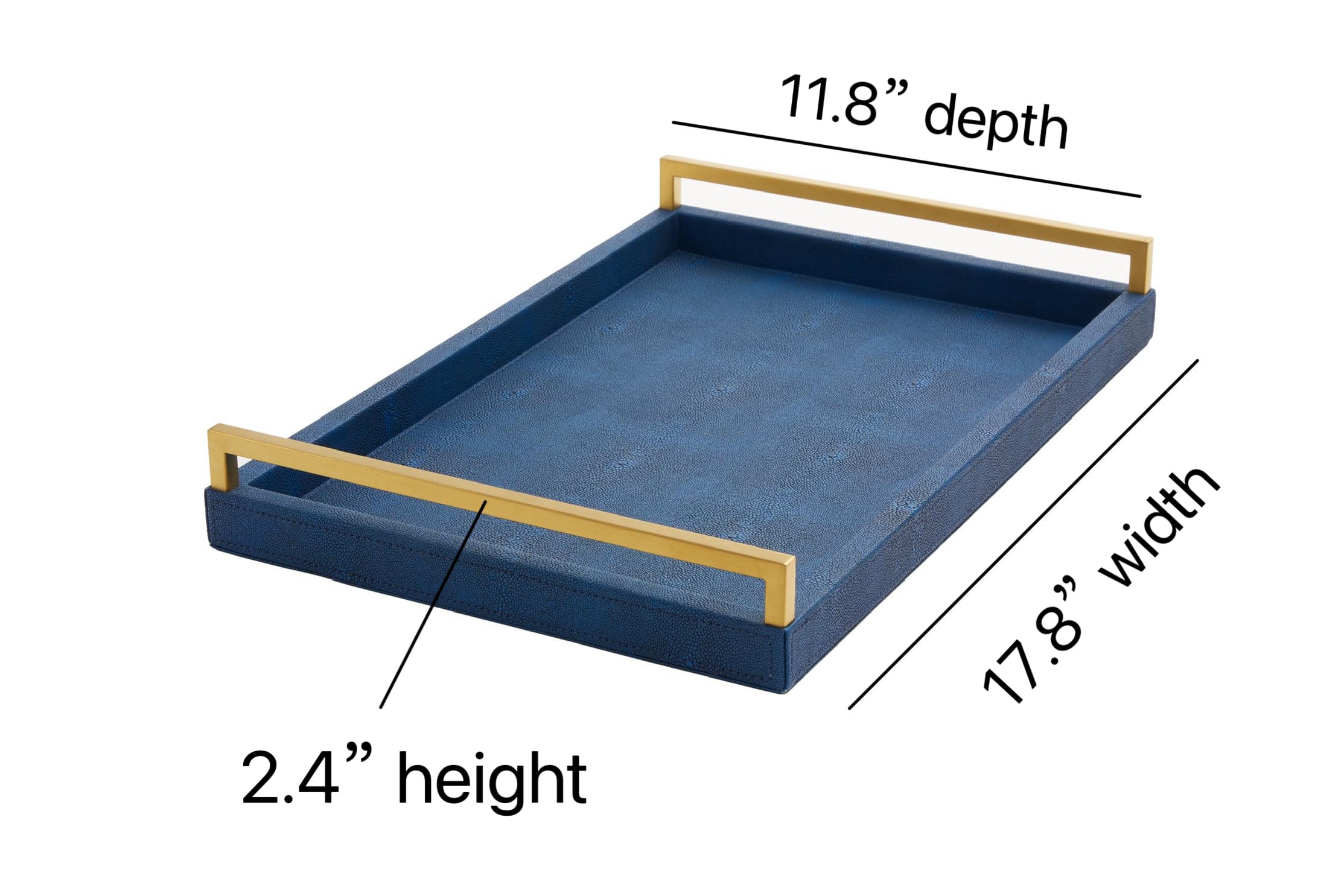 Luxury Navy Blue Shagreen Leather Ottoman Tray with Gold Handles - Large Decorative Serving Tray for Coffee Table, Dining, Bar, Party & Kitchen Island - Perfect for Entertaining, Bathroom Vanity Decor & Home Organization (Blue)