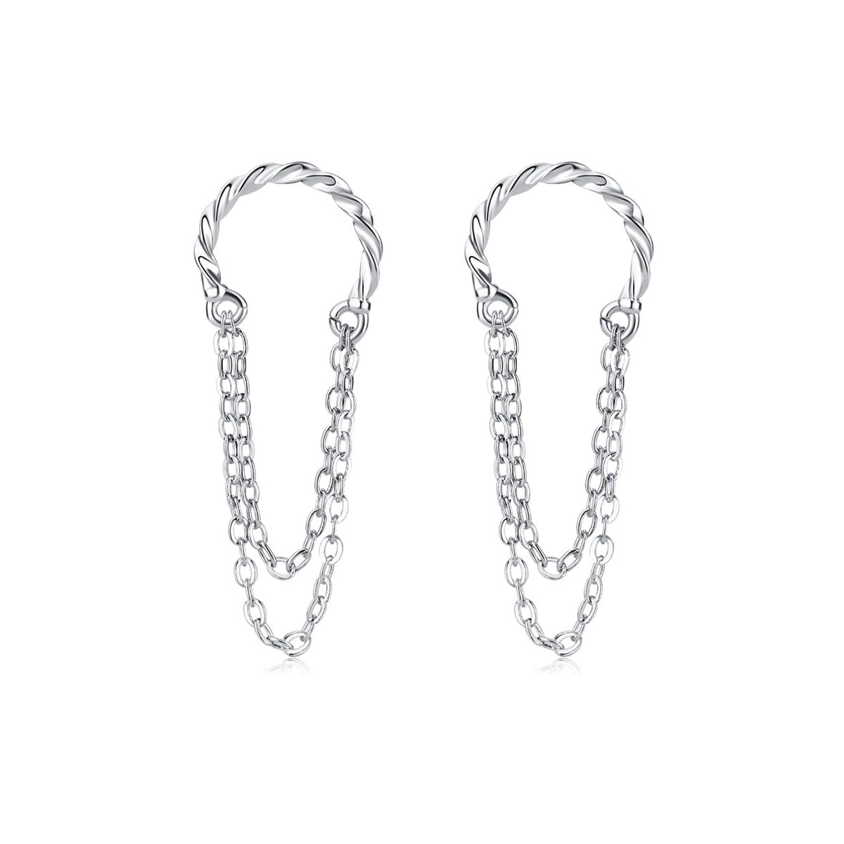 Reffeer Solid 925 Sterling Silver Cuff Earrings for Women - No Piercing Cartilage Wraps, Minimalist Chain Ear Cuffs for Teens & Adults - Perfect for Parties, Weddings & Everyday Wear