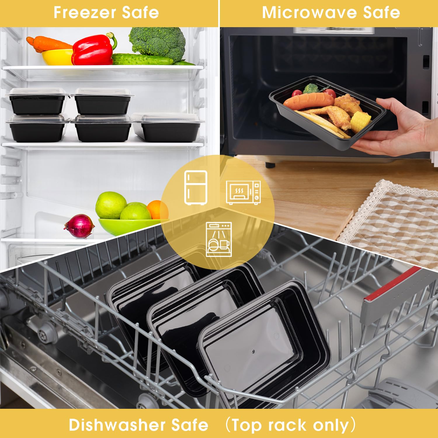 Azure Zone 24 oz 50-Pack Bento Box - Stackable Rectangular Meal Prep Containers with Lids | BPA-Free, Microwave/Dishwasher/Freezer Safe | Perfect for Office Lunches, Meal Prepping & Leftovers Storage