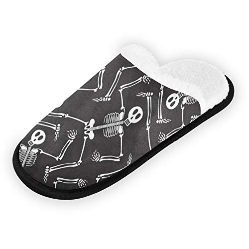Cozy Unisex Plush Travel Slippers for Women & Men - Washable Winter Closed-Toe House Shoes with Fashionable Geometric Print - Perfect for Home, Hotels, and Airplane Travel (White Skeleton Design)