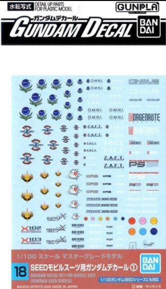 Bandai Gundam Decal #18 - 1/100 Scale Water Slide Transfer Decals for Gundam Seed Series MS Models | Perfect for Customizing HG, MG & RG Gunpla Kits
