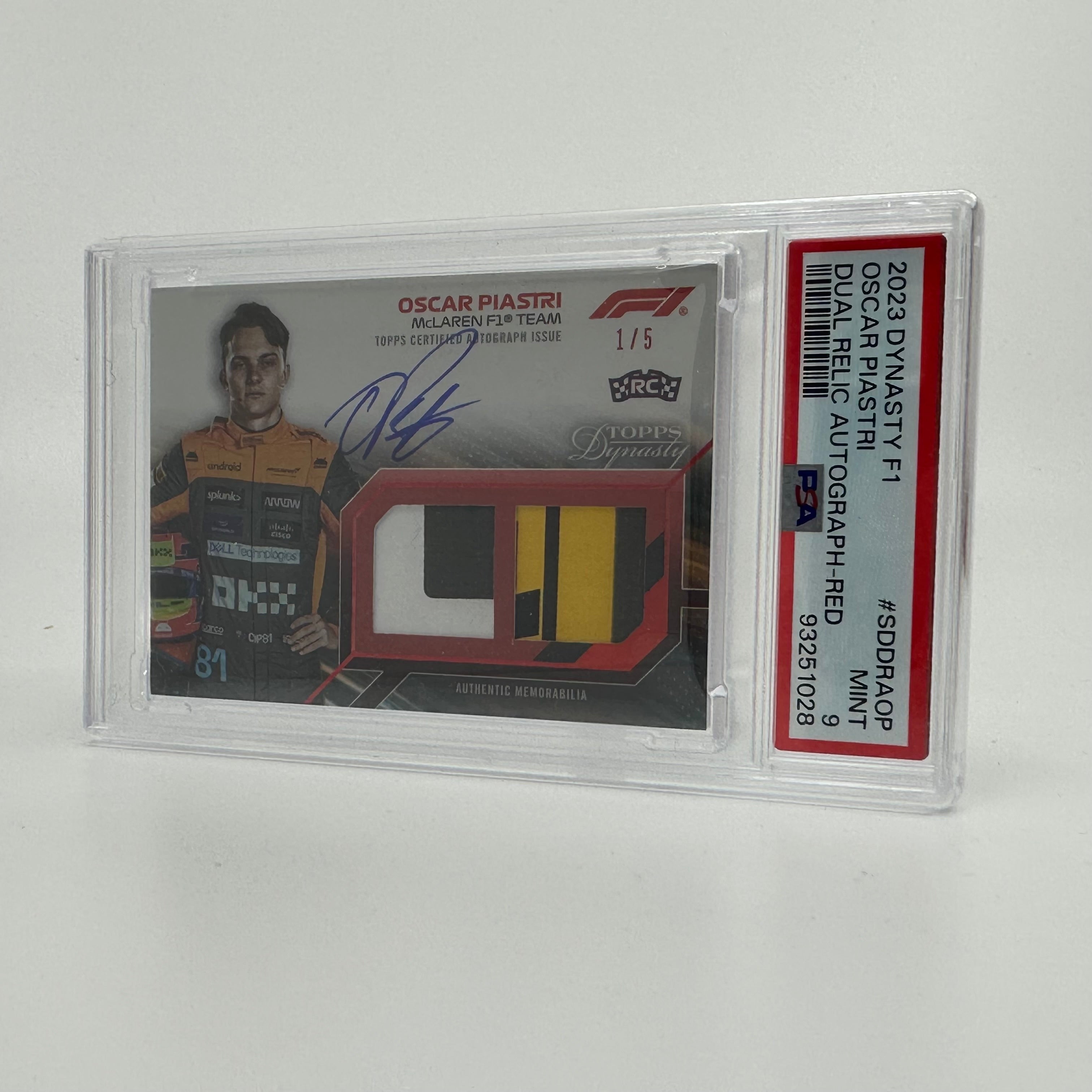 2023 Topps Dynasty Dual Relic Rookie Card - Oscar Piastri #SDDRA OP 1/5 Red - Collectible Racing Memorabilia for F1 Fans & Sports Card Enthusiasts
