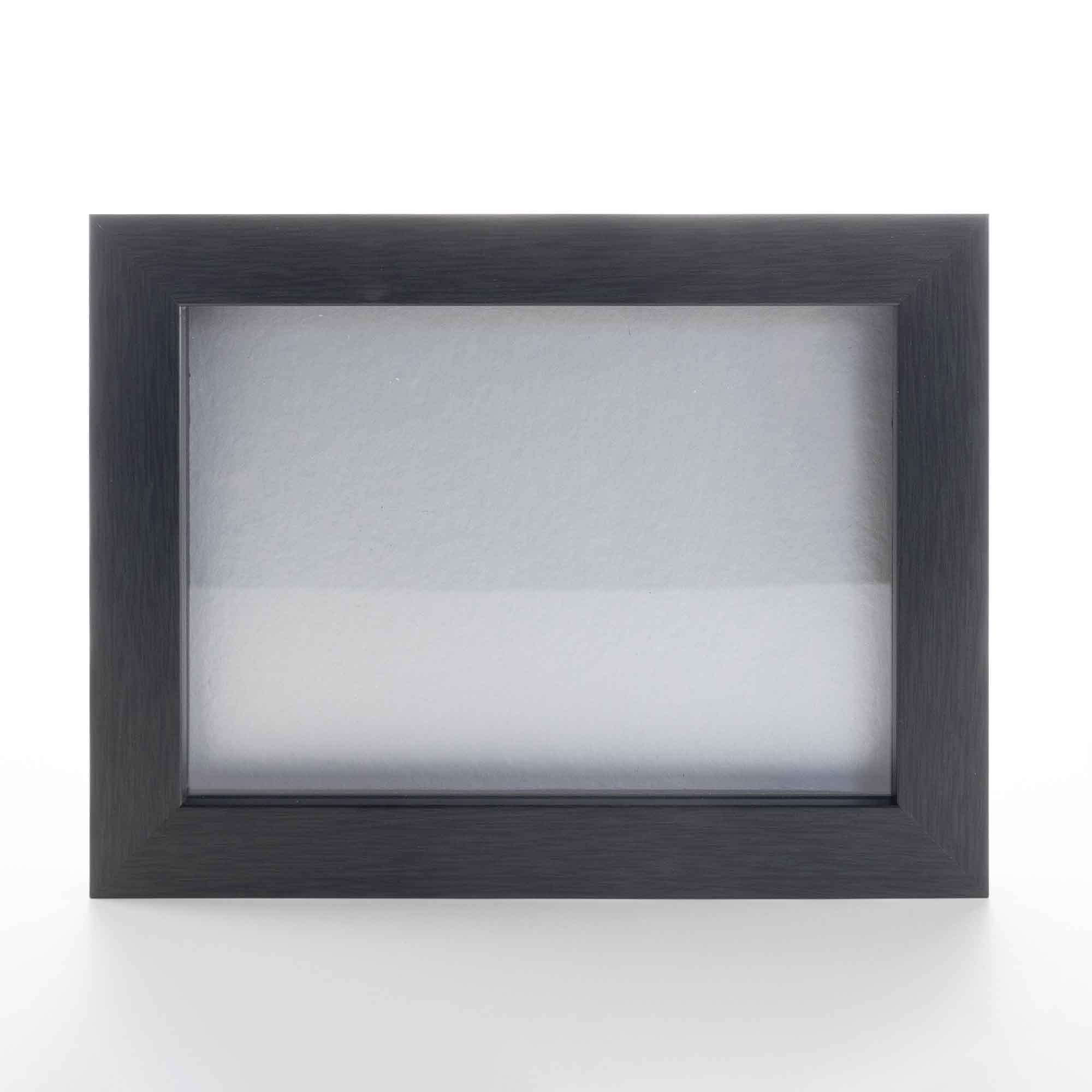 13x13 Charcoal Wood Shadow Box Display Frame with Silver Acid-Free Backing, UV Protective Acrylic & Hanging Hardware - 3/4