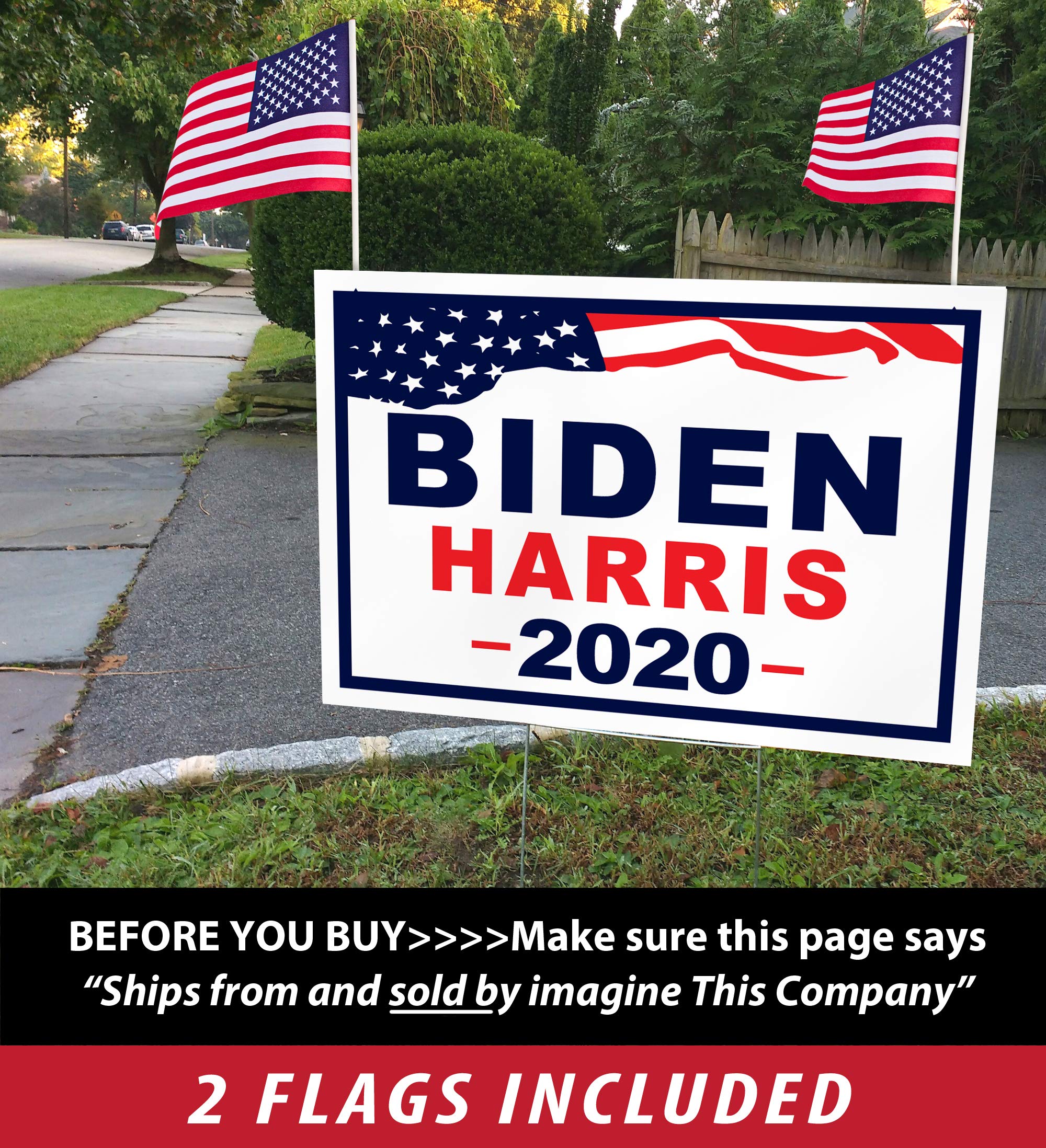 ITC Biden/Harris 2020 Election Yard Signs with H-Stakes (18x12 Inches) - Includes 2 American Flags - Perfect for Political Campaigns, Lawn Decor & Patriotic Displays