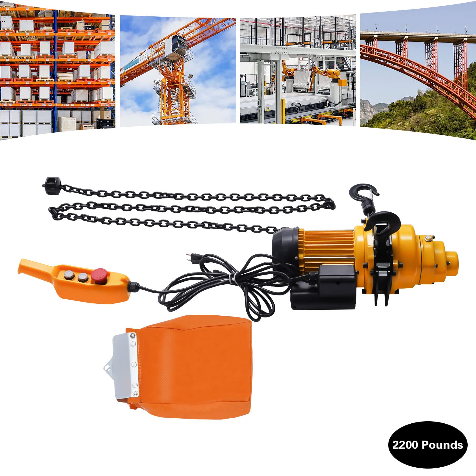 2200LBS Electric Chain Hoist with 3m Wired Remote Control - 110V Overhead Crane for Garage & Workshop - 1500W Heavy Duty Lifting System with Emergency Stop - 13ft Max Lifting Height - Perfect for Automotive Repair, Construction & Industrial Applications