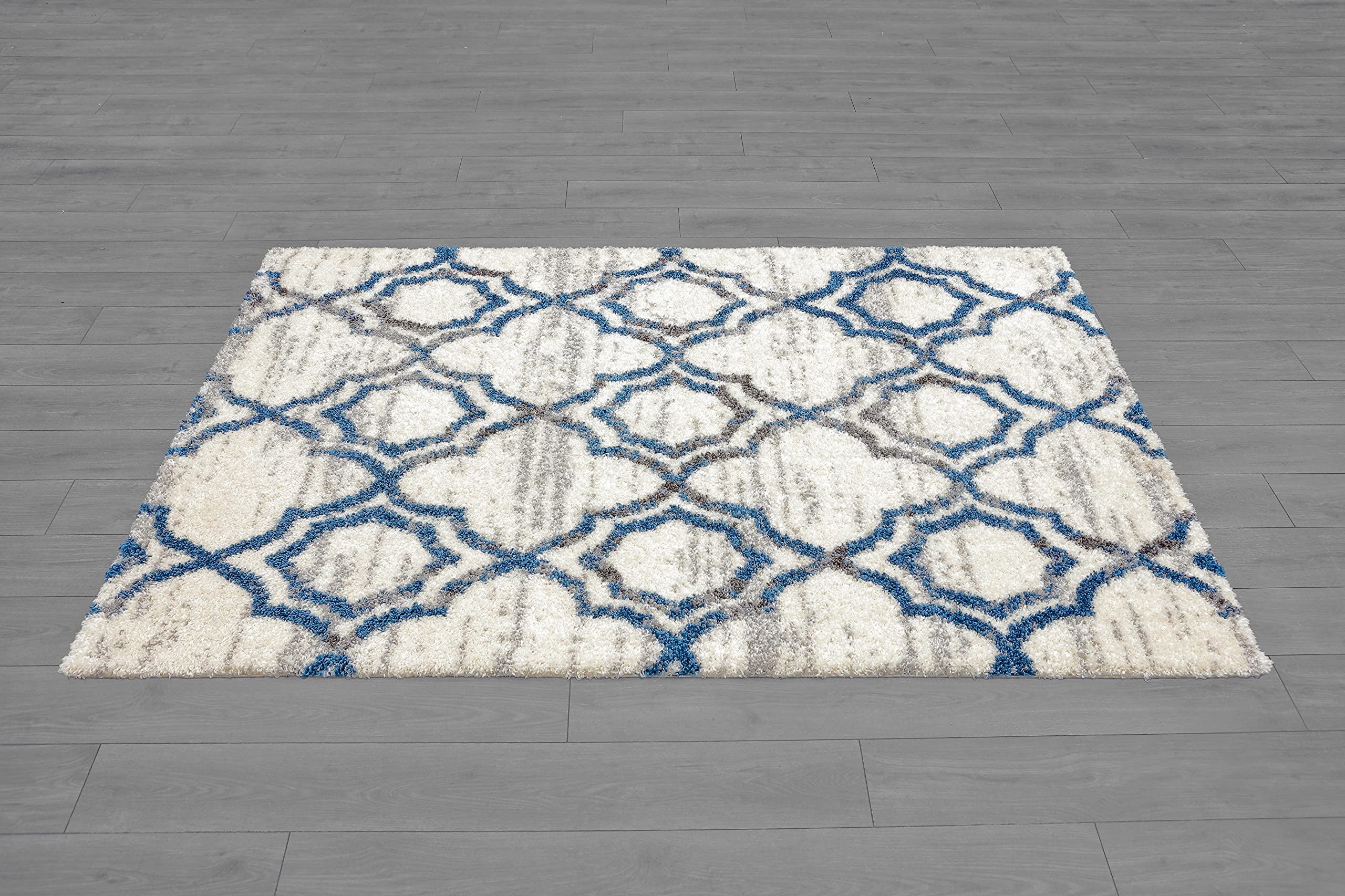 Ladole Florence Beige Cream Blue Geometric Modern Contemporary Area Rug - Soft Non-Slip Living Room Bedroom Carpet for Home Decor & Cozy Spaces