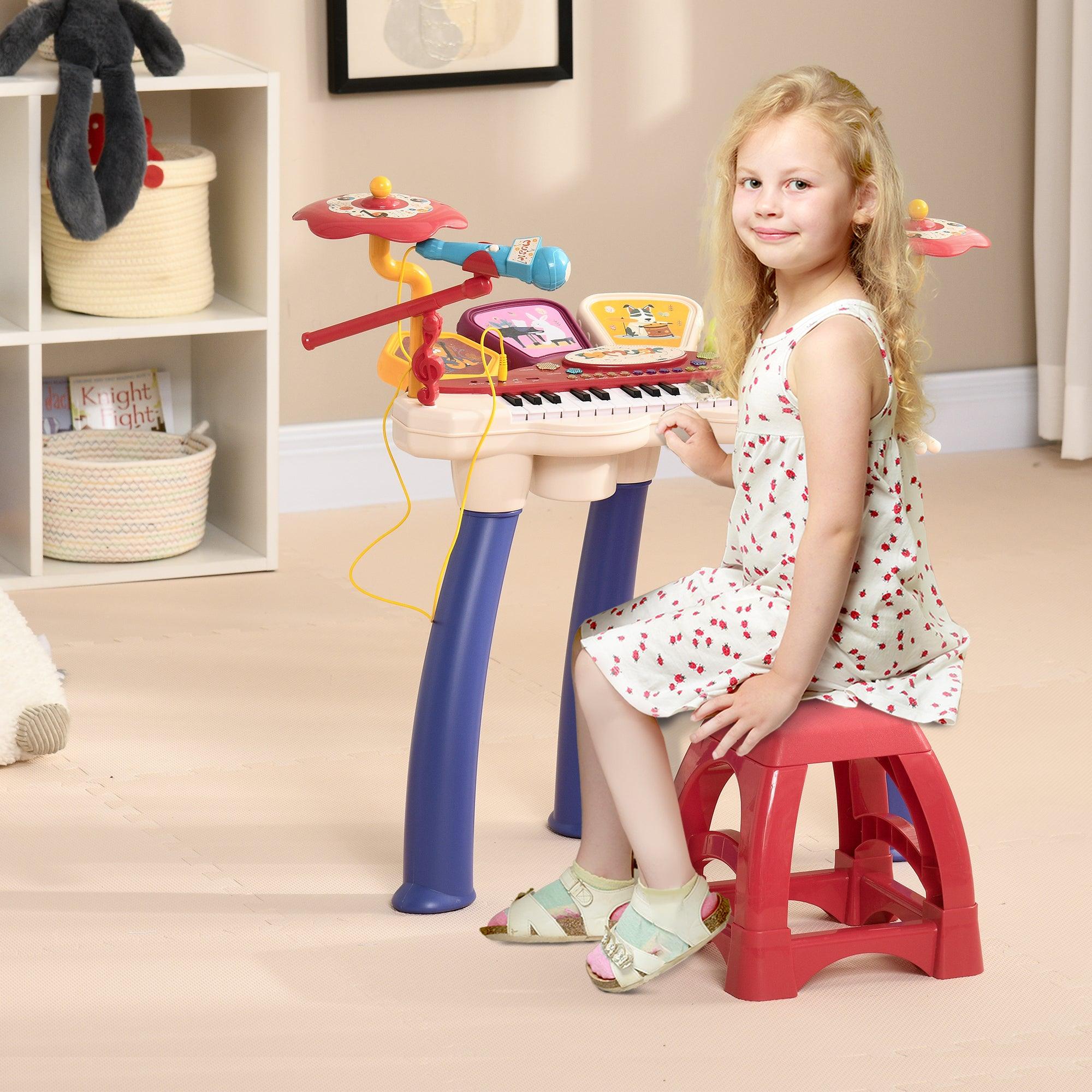2 in 1 Kids Piano Keyboard with Drum Set - 32 Key Electronic Musical Instrument Toy with 8 Sounds, LED Lights, Microphone & Stool | MP3/USB/Auto Sleep Function | Perfect Birthday Gift for Boys & Girls Ages 3-8 | Home Playroom & Preschool Learning Activity