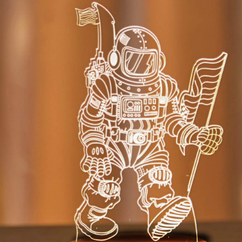 3D Astronaut Spaceman Night Light - 7 Color Changing LED Illusion Lamp with Touch Switch, USB Powered Desk Decor for Kids Room, Gaming Setup & Home Office - Acrylic Flat Base Space Themed Decoration Light