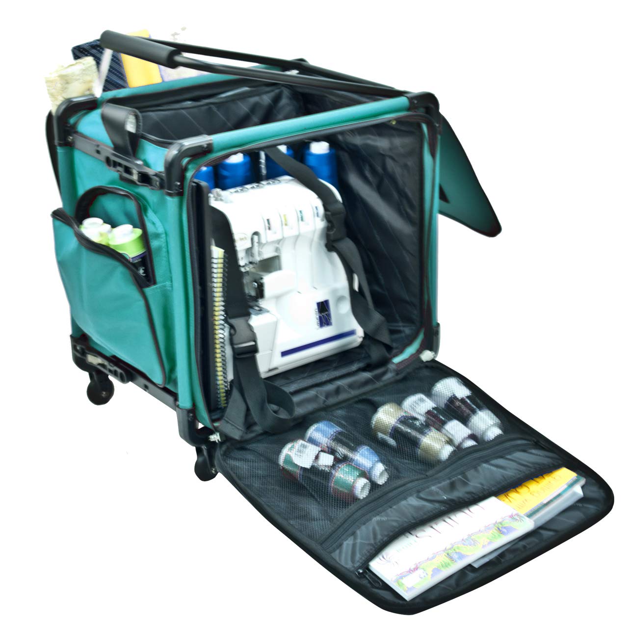 Tutto Serger Tote on Wheels - 17 Inch Rolling Sewing Machine Bag in Turquoise | Perfect for Quilting, Craft Fairs & Sewing Classes
