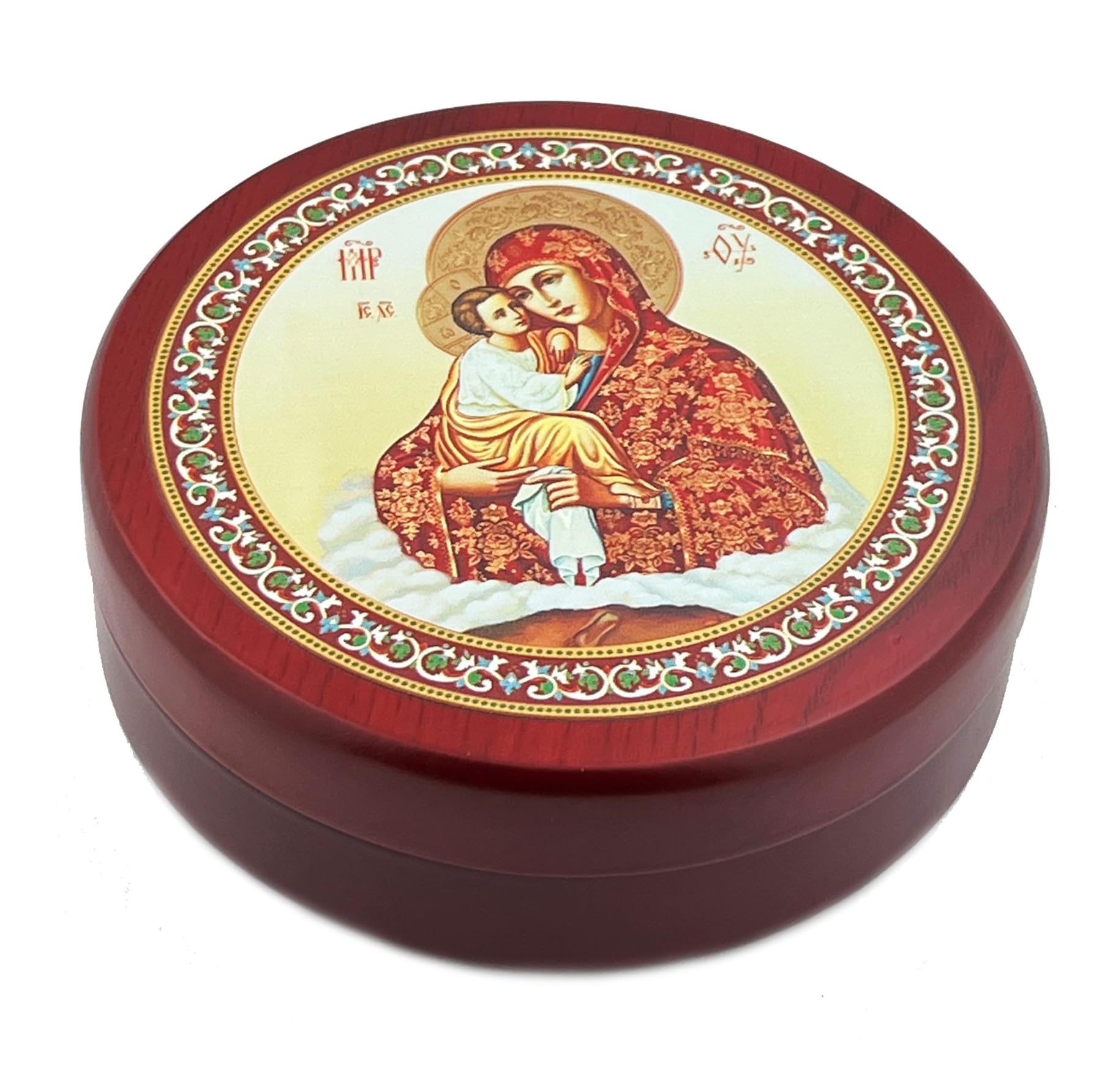 Needzo Virgin Mary Rosary Box - Handcrafted Wooden Prayer Bead Jewelry & Keepsake Box with Madonna and Child Icon - 5 Inch Religious Gift for Catholics, Prayer Time, Home Altar & Spiritual Protection