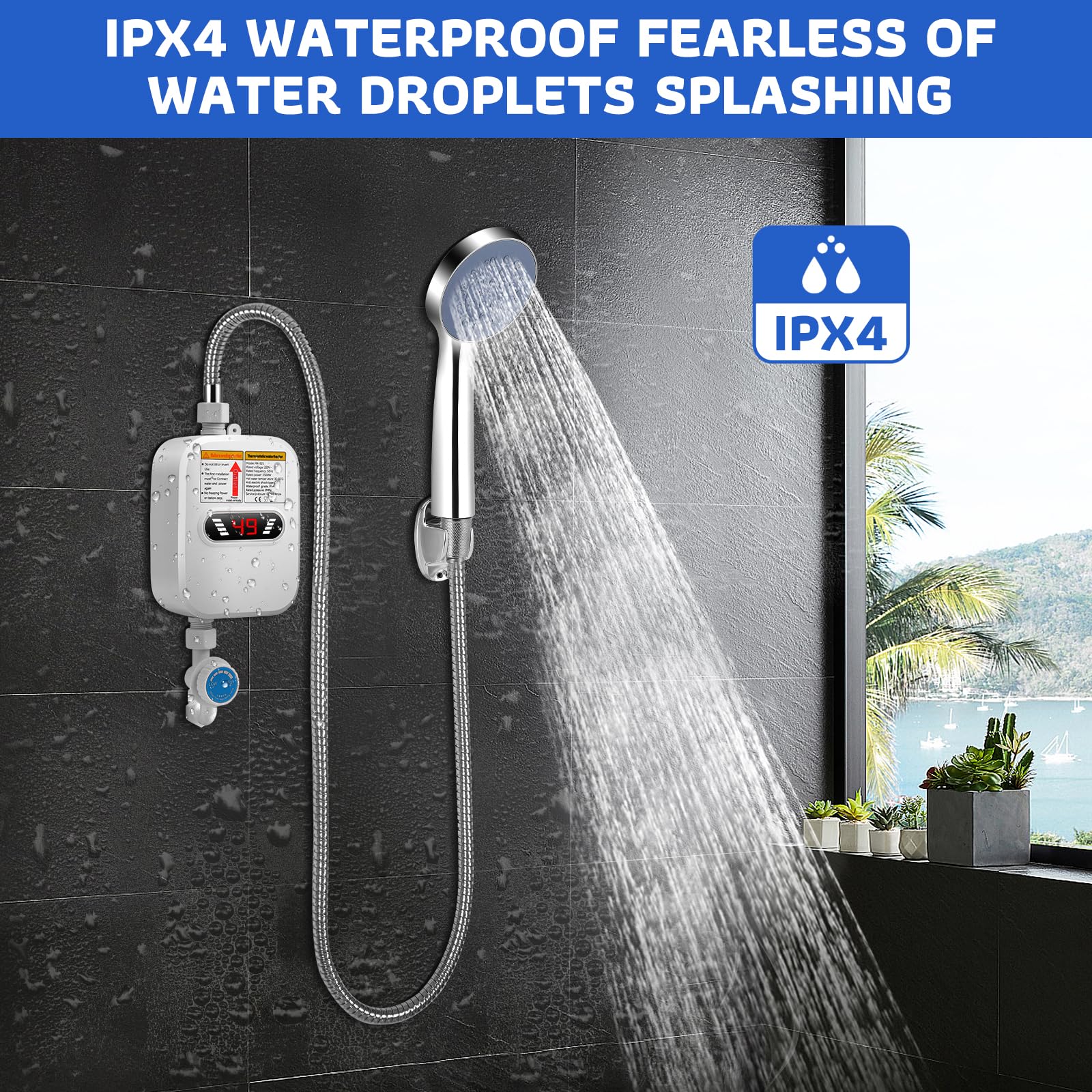 3500W Instant Electric Water Heater with LED Display - Mini Tankless Water Heater for Shower & Kitchen | Portable Hot Water Solution for Bathroom, RV, Camping & Small Spaces