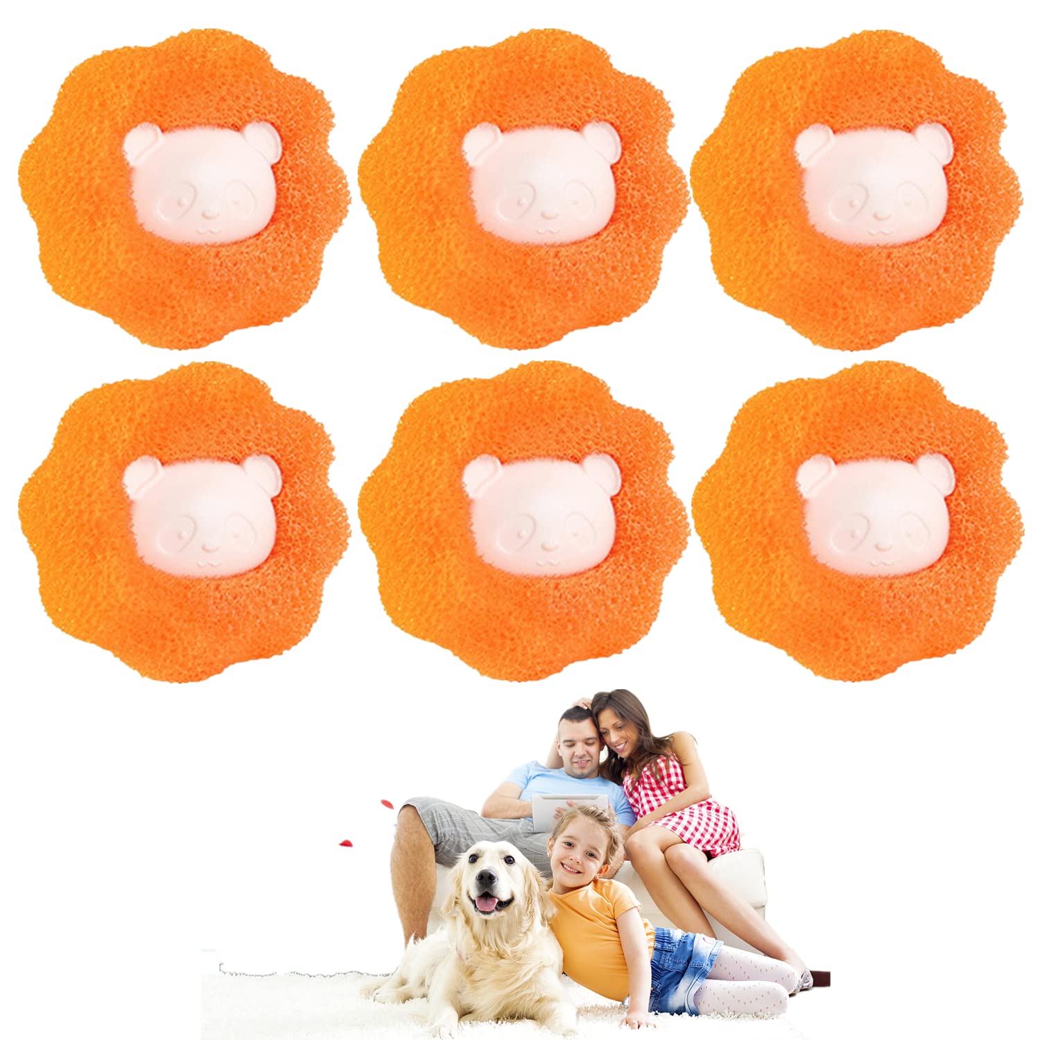 VVIA 12-Pack Reusable Pet Hair Remover for Washing Machine - Lint & Fur Catcher for Laundry, Bedding, Clothes - Perfect for Dog & Cat Owners (Orange, 6-Pack, 2.56x2.56 Inch) - Keep Your Fabrics Hair-Free