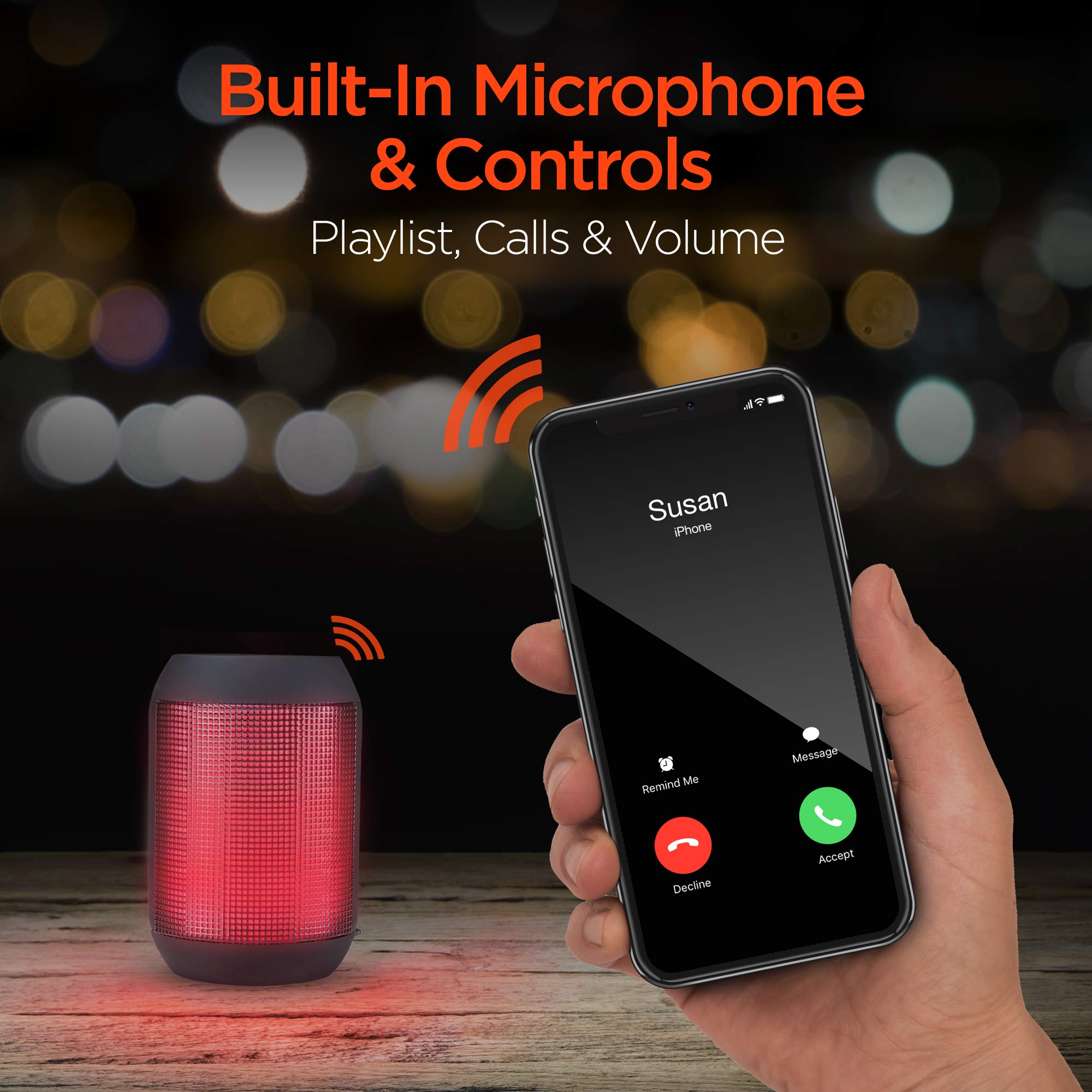 HyperGear Mini Bluetooth Speaker - Portable Wireless Speaker with HD Stereo Sound, Beat-Driven LED Light Show, Built-In Mic for Hands-Free Calls | Perfect for Home, Office, Outdoor Parties & Travel [15077]