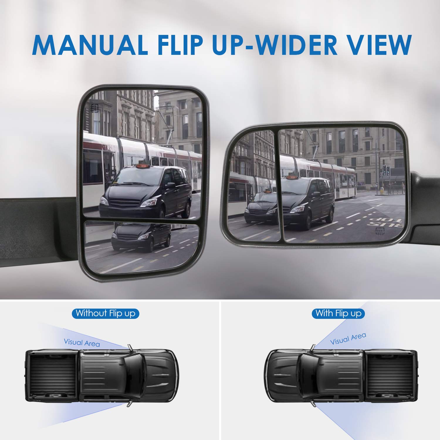 MOSTPLUS Power Heated Mirror with Foldaway LED Turn Signal & Puddle Lights - Compatible with 2009-2018 Ram 1500/2500/3500 & 2019-2023 Ram 1500 Classic (Includes Ambient Temperature Sensor) - Perfect for Winter Driving & Nighttime Visibility