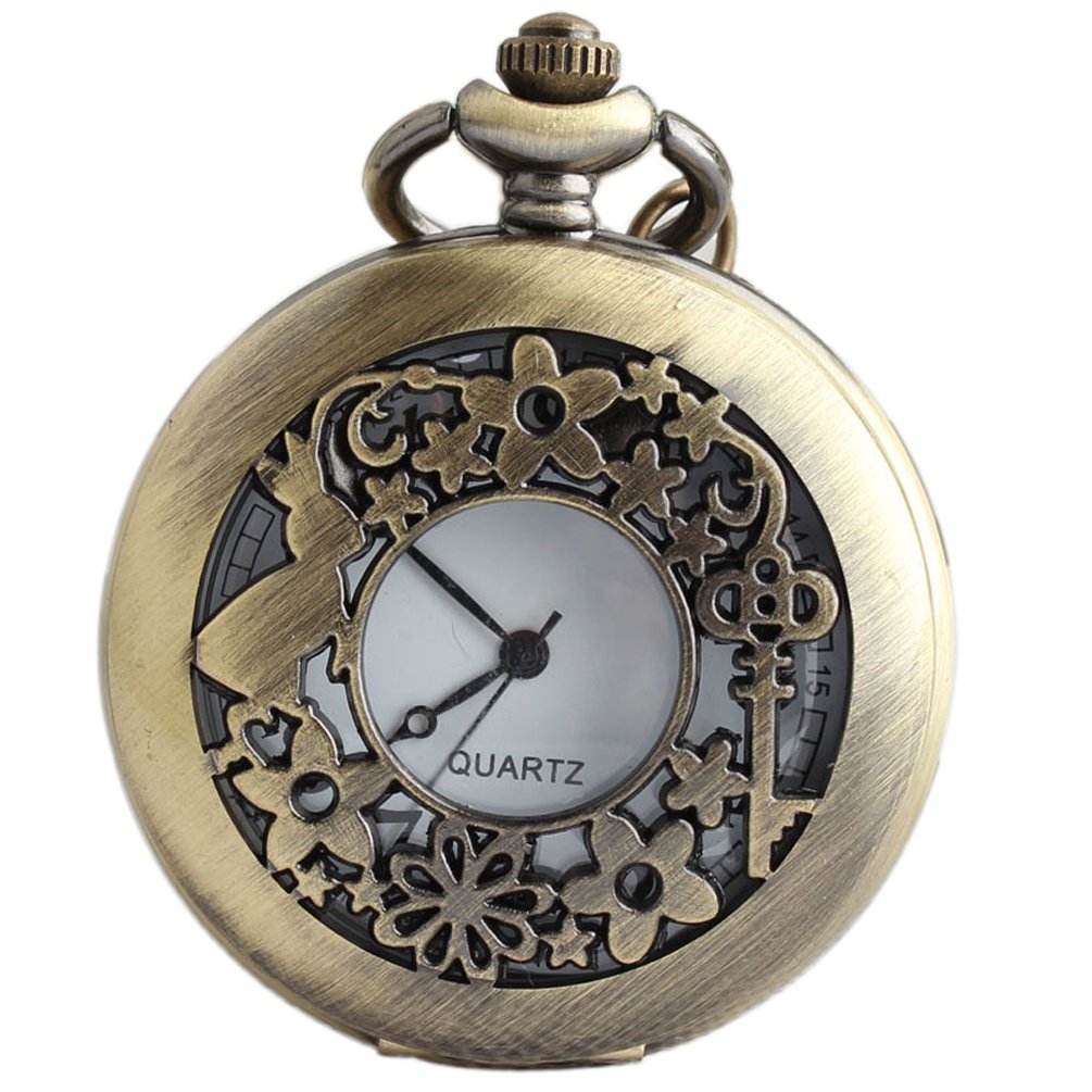 VIGOROSO Vintage Steampunk Pocket Watch - Alice Rabbit Flower Design, Retro Mechanical Watch with Black Gift Box | Perfect for Collectors, Cosplay, and Unique Gifts