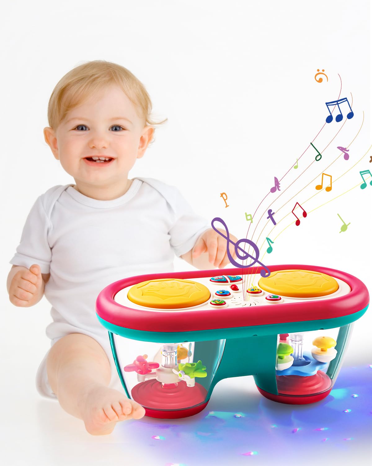 Interactive Baby Drum Toy with Rotating Lights - Musical Learning Toy for Infants 6-12 Months | Tummy Time & Early Walker Activity Toy for Boys & Girls (Blue) - Perfect for Sensory Development & First Birthday Gifts