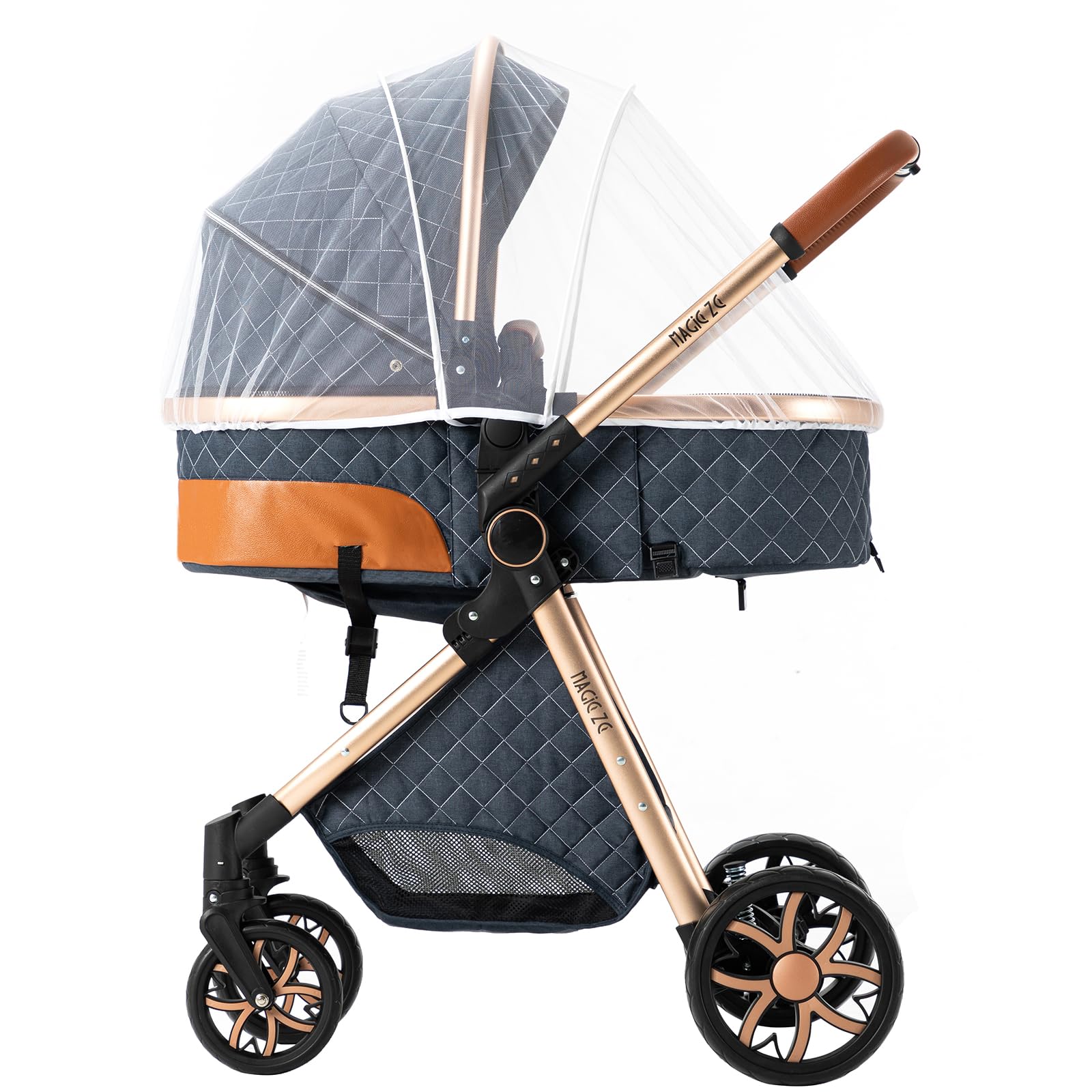 3 in 1 Reversible Baby Stroller Travel System - Foldable Luxury Pram Buggy for Newborn & Toddler (Blue) | Portable Lightweight Pushchair for Shopping, Park & Air Travel | MGV9 Model Without Base