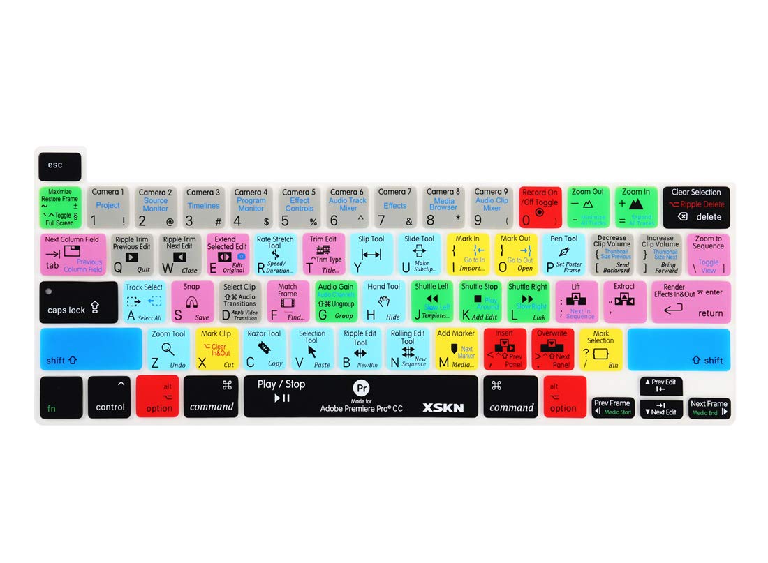 XSKN Premiere Pro CC English Silicone Shortcuts Keyboard Cover for MacBook Pro 16
