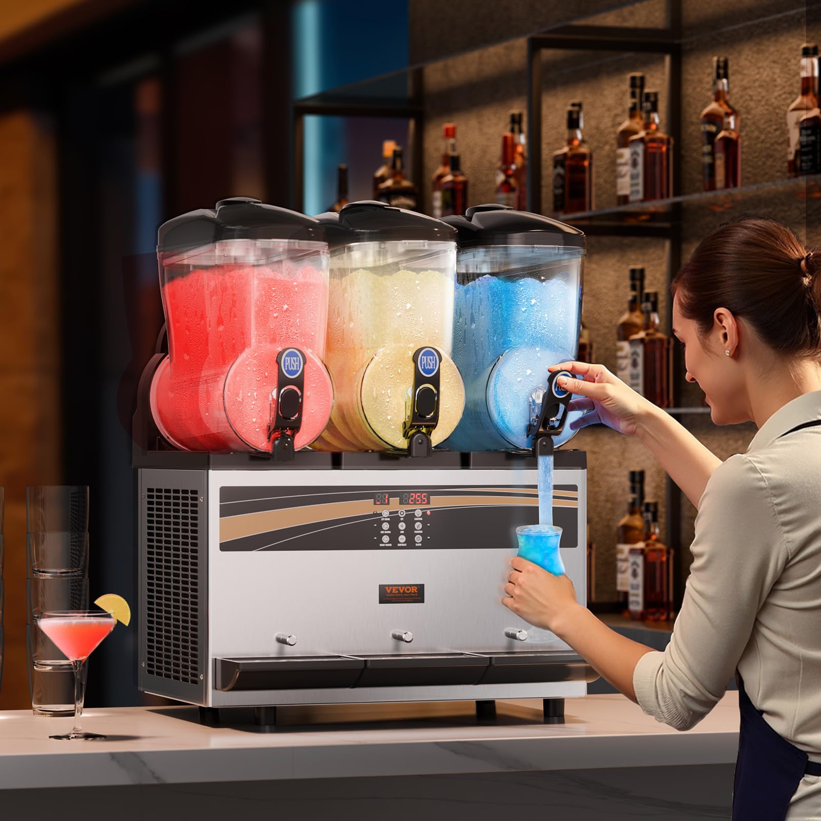 VEVOR Commercial Margarita Machine 15L x 3 Triple Tank Slushie Maker - Stainless Steel Frozen Drink Machine for Margaritas, Smoothies & Slushies (180 Cups Capacity) - Perfect for Home Parties, Restaurants, Cafes & Bars