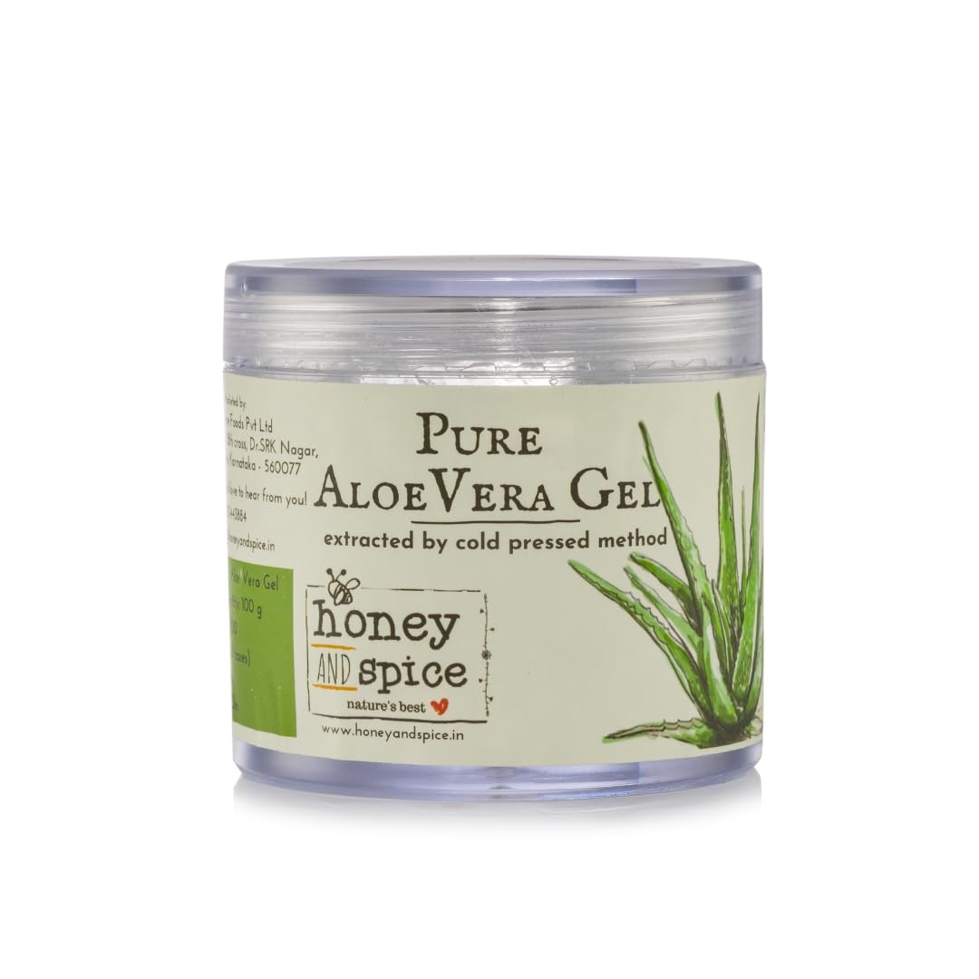 100% Pure Aloe Vera Gel with Honey & Spice - Natural Moisturizer for Face, Body & Hair Care - 3.5oz (100g) - Soothes Sunburn, Hydrates Skin & Promotes Hair Growth - Perfect for After-Sun Care, Daily Skincare & Scalp Treatment