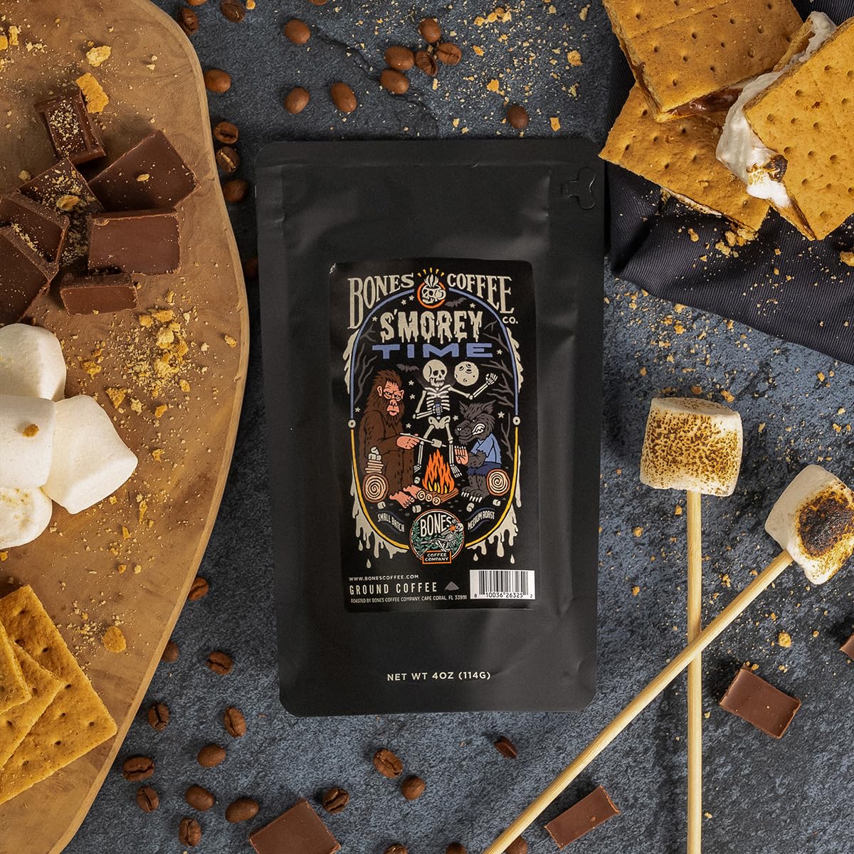 Bones Coffee Company Gourmet Flavored Coffee Sampler - Medium Roast Low Acid Ground Coffee Beans Gift Set (4 oz, Pack of 5) | Perfect for Coffee Lovers, Office Break, Home Brewing & Holiday Gifts