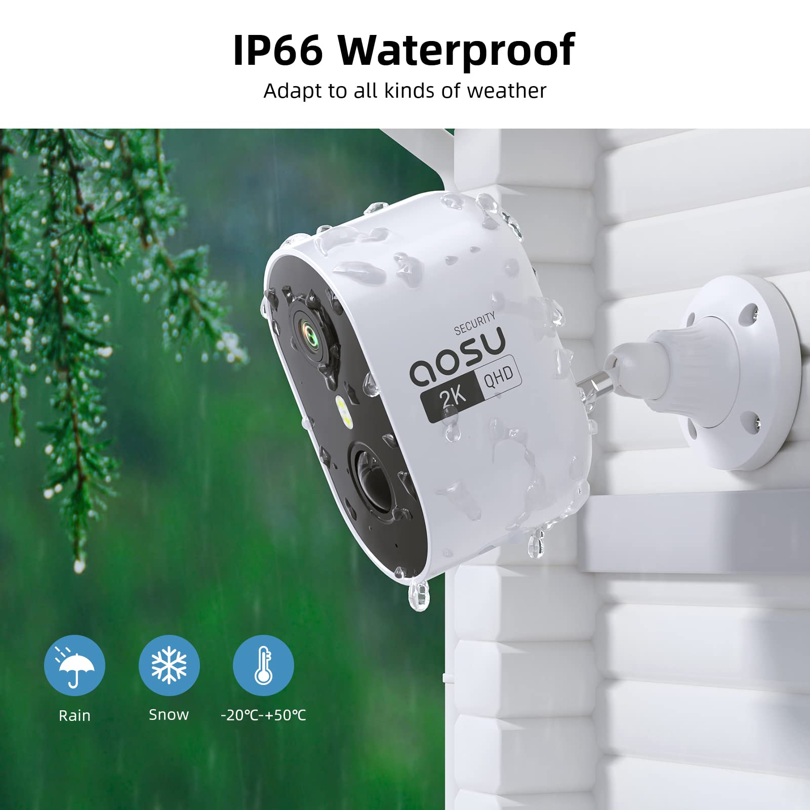AOSU 2-Pack Wireless Outdoor Security Cameras 2K with Spotlight & Siren - Battery Powered, 2-Way Audio, PIR Human Detection, No Monthly Fee, 2.4GHz WiFi - Ideal for Home Surveillance, Backyard Monitoring, and Property Protection
