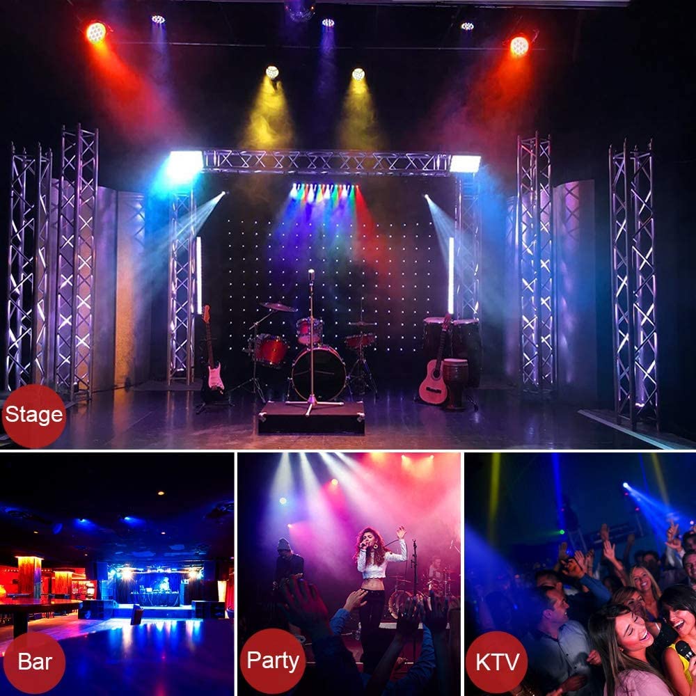 MOSFiATA 6 Pack 36 LED Par Lights - 7 Modes DJ Disco Party Lights with Remote Control, Sound Activation & DMX Control for Christmas Events, Club Parties, Stage Shows - Perfect for Nightclubs, Weddings, Concerts and Home Entertainment