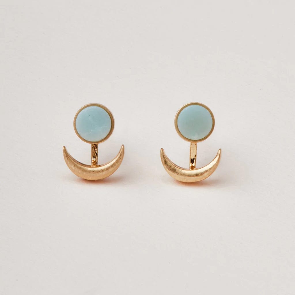 Amazonite Gold Moon Phase Ear Jacket - Dainty Boho Earrings for Women, Hypoallergenic Pierced Ear Jewelry | Perfect for Date Night, Festival & Boho Fashion