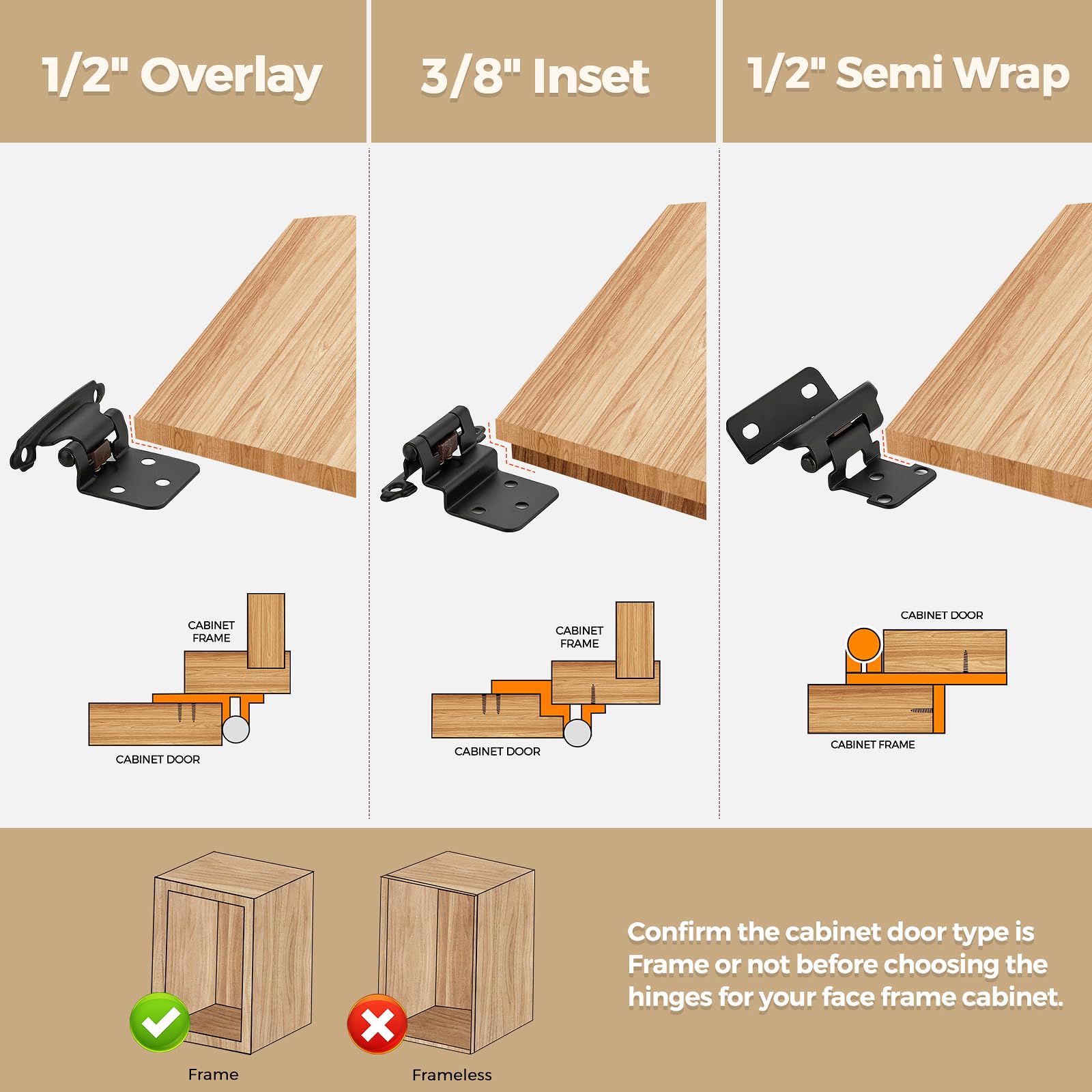 50 Pack 25 Pair Black Cabinet Hinges - 3/8