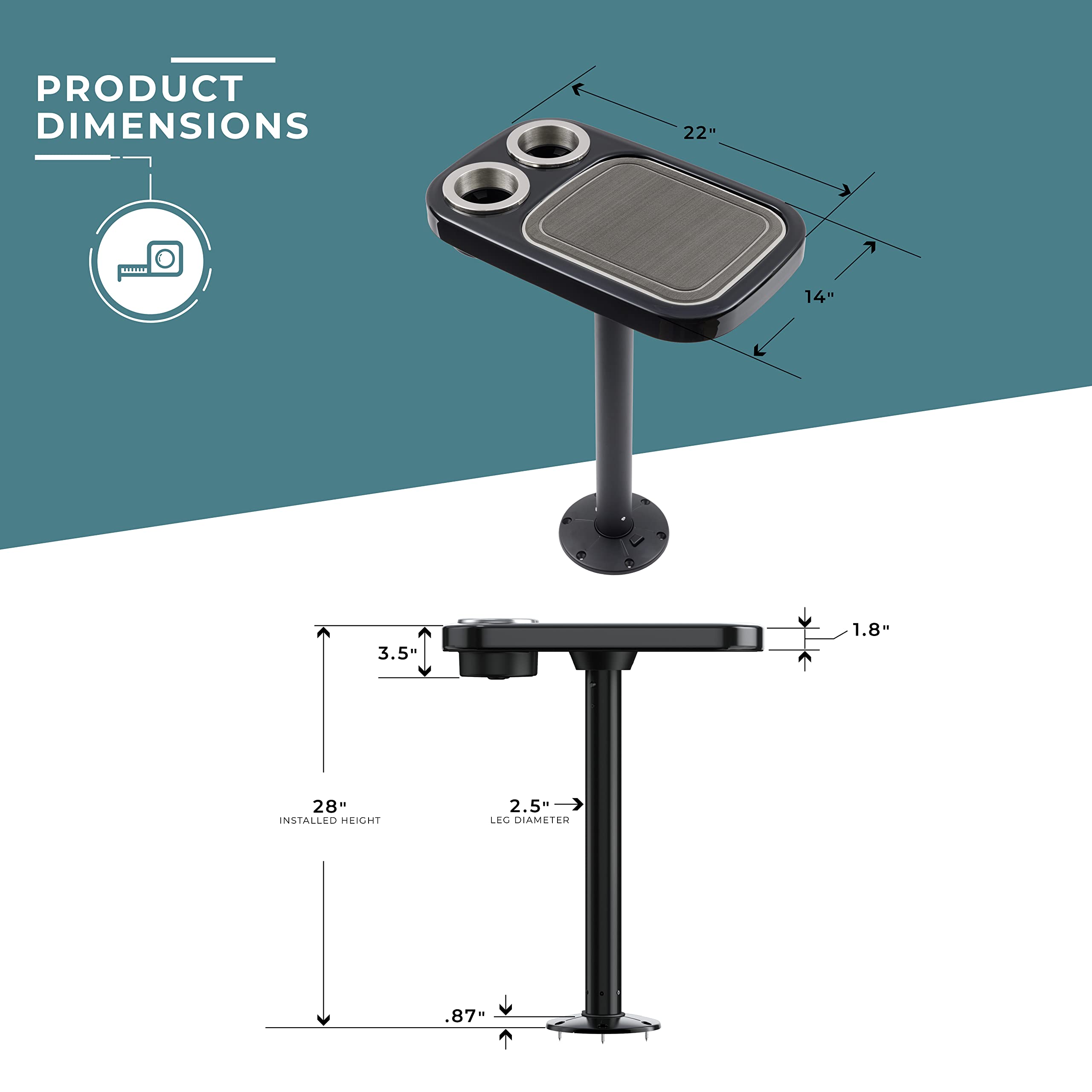 Manufacturers' Select ITC Marine Cocktail Boat Table Leg Set - Premium Pontoon Accessories with Center Foam Mat | Durable Marine Pedestal Table for Boats, Yachts & Outdoor Entertaining