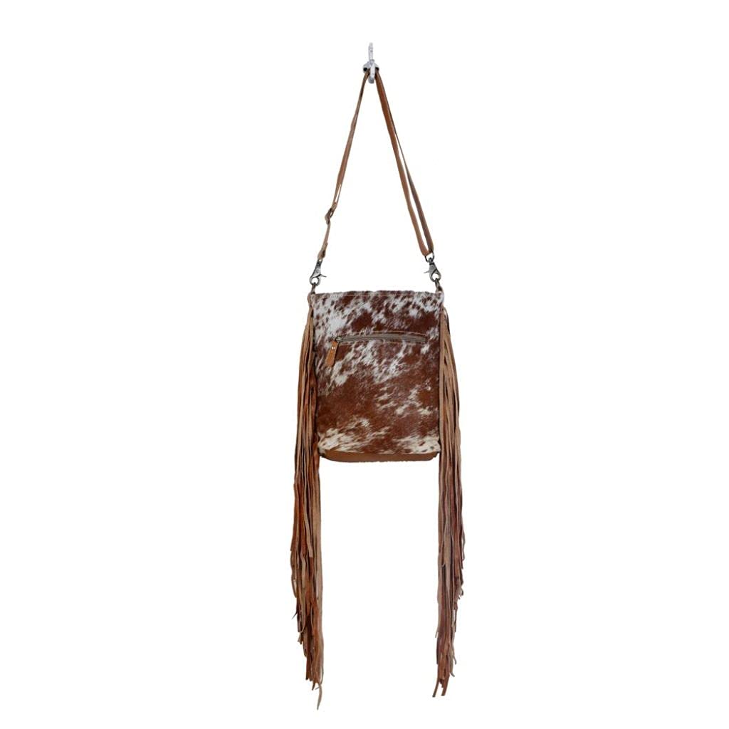 Myra Bag Women's Flouncy Cowhide Handbag - Upcycled Leather & Cowhide Purse S-2850 | Stylish & Eco-Friendly for Work, Travel & Everyday Use