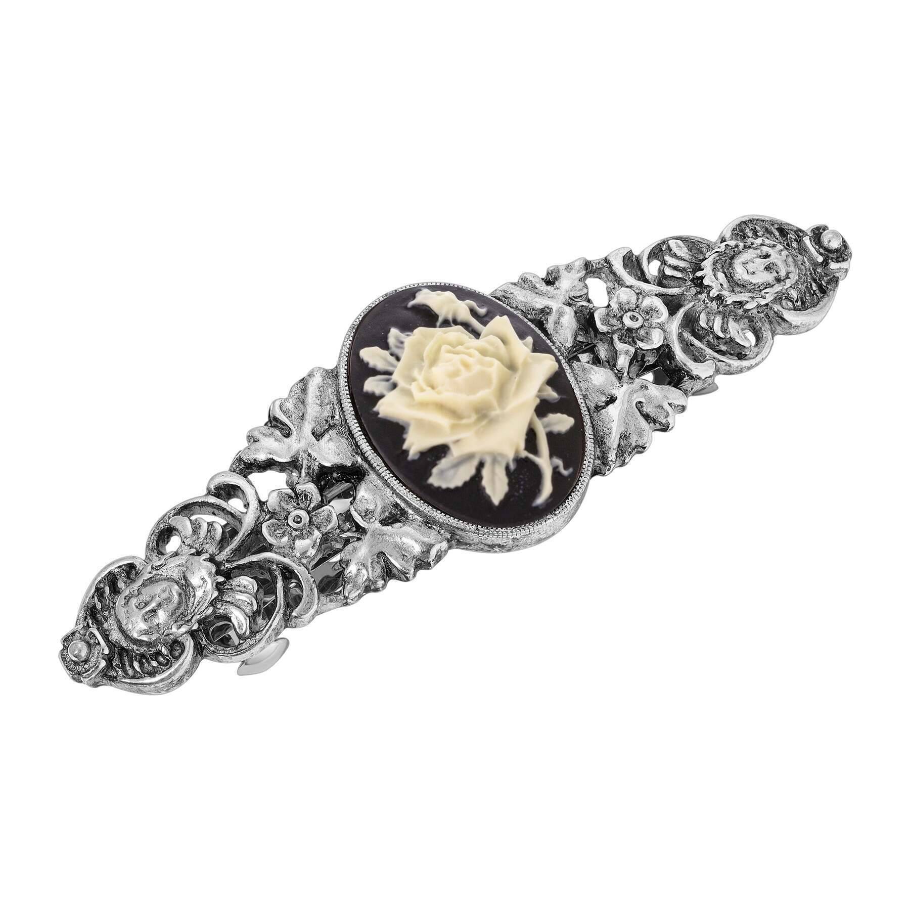 1928 Vintage Ivory White Flower Cameo Hair Clip Barrette - Elegant Bridal Hair Accessory for Weddings & Special Occasions