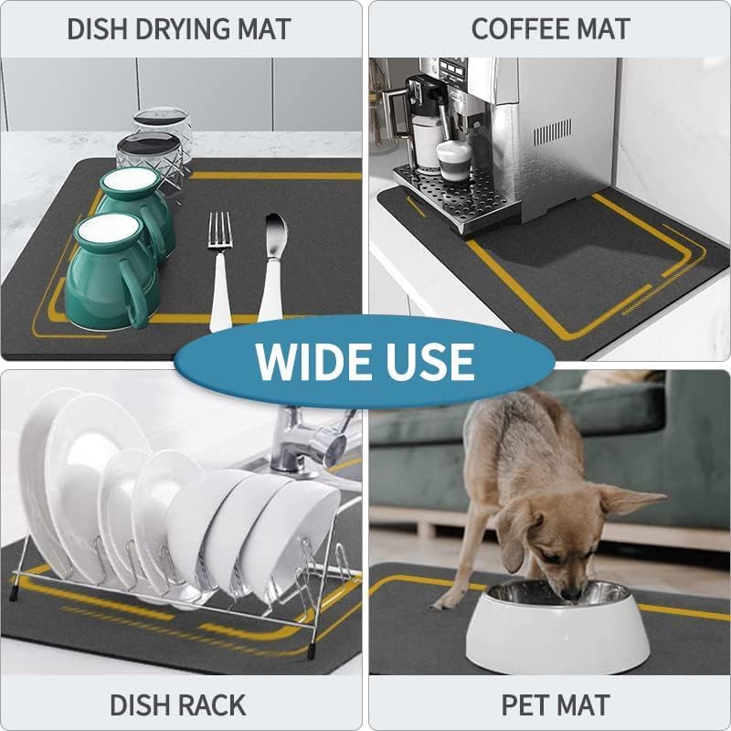Whixant Quick Dry Dish Drying Mat for Kitchen Counter - 30x40cm Non-Slip Silicone Draining Board Mat - Perfect for Dishes, Utensils & Cutting Boards - Ideal for Kitchen Sink, Countertop & Dish Rack Use