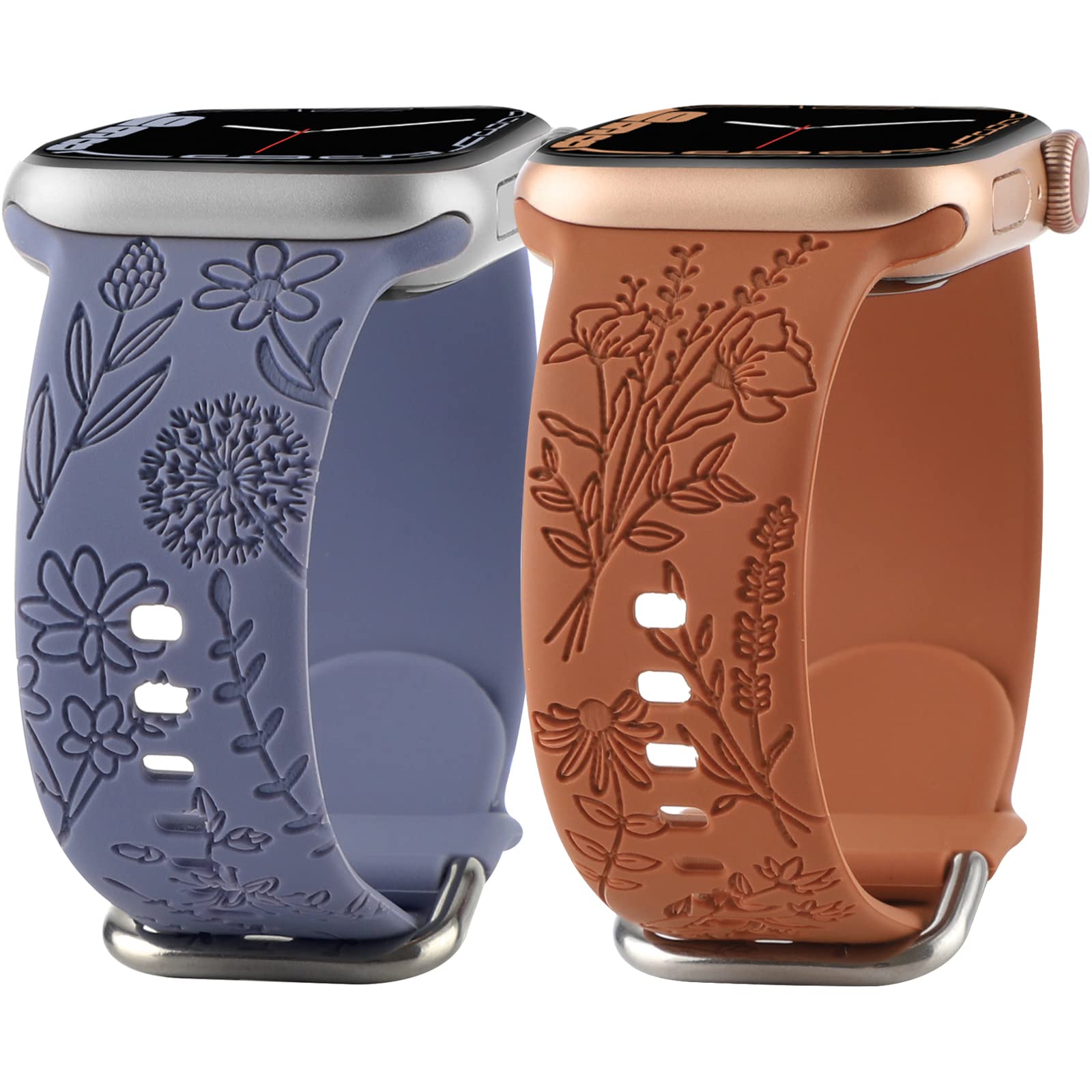 Floral Engraved Silicone Band for Apple Watch 38mm 40mm 41mm - Cute Wildflower Design Soft Sport Strap Compatible with iWatch Series 8/7/SE/6/5/4/3/2/1 - Perfect for Women's Workouts, Outdoor Activities & Fashion Accessories