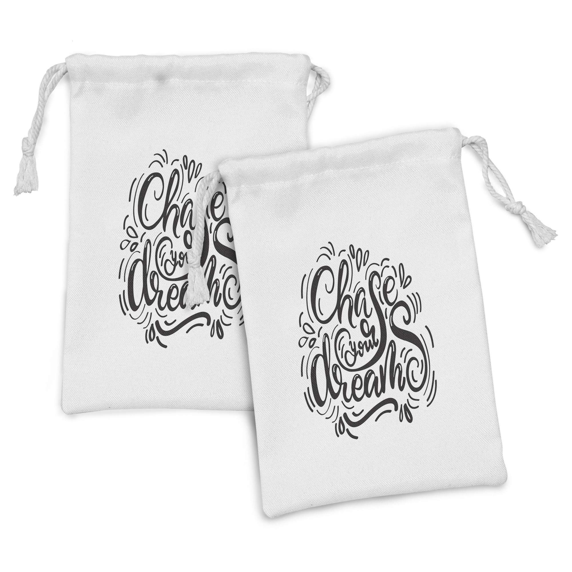 Ambesonne Dream Fabric Pouch Set of 2 - Black & White Striped Teardrop Drawstring Bags (9