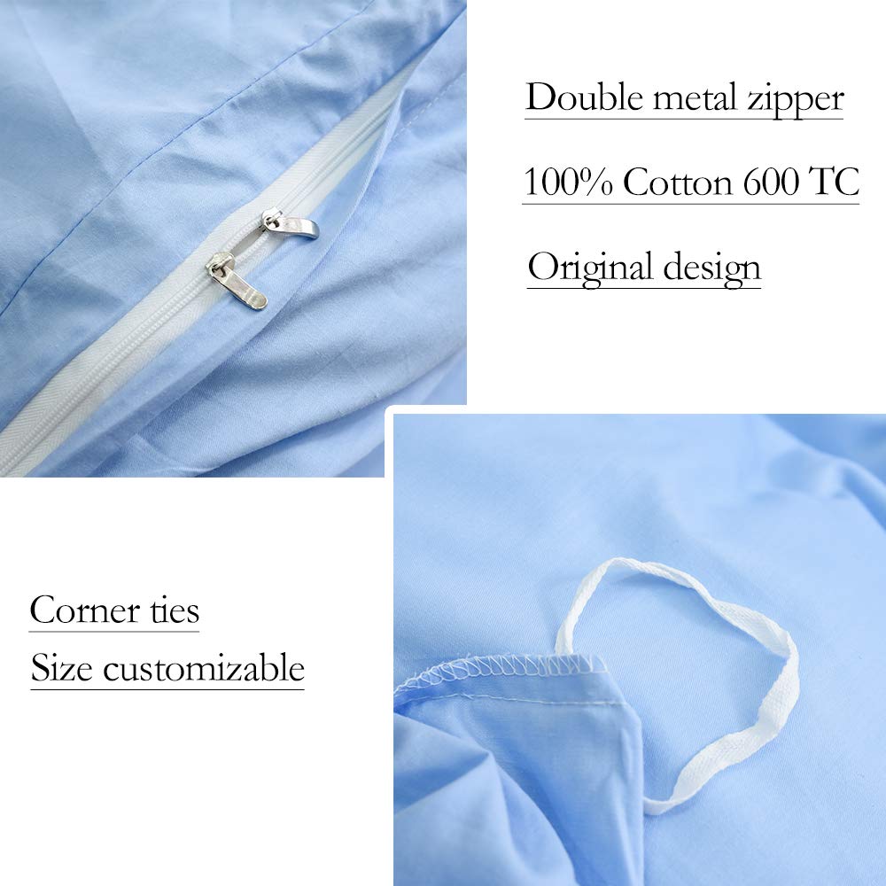 Premium 100% Cotton 600 TC Smart Sheet with Side Pocket & Duvet Cover Set - 4 Piece Light Blue Ruffled Bedding Set for Queen Size Bed | Romantic Princess Style | Perfect for Guest Rooms, Master Bedrooms & Cozy Home Decor