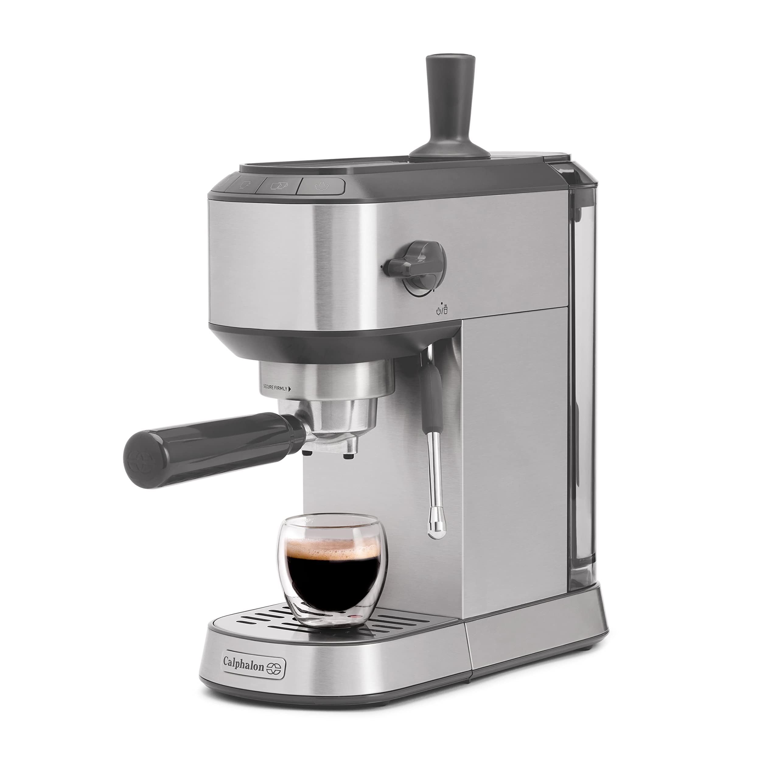 Calphalon Compact Espresso Machine with Milk Frother - Stainless Steel Home Coffee Maker for Latte, Cappuccino & Espresso - Perfect for Small Kitchens & Office Use